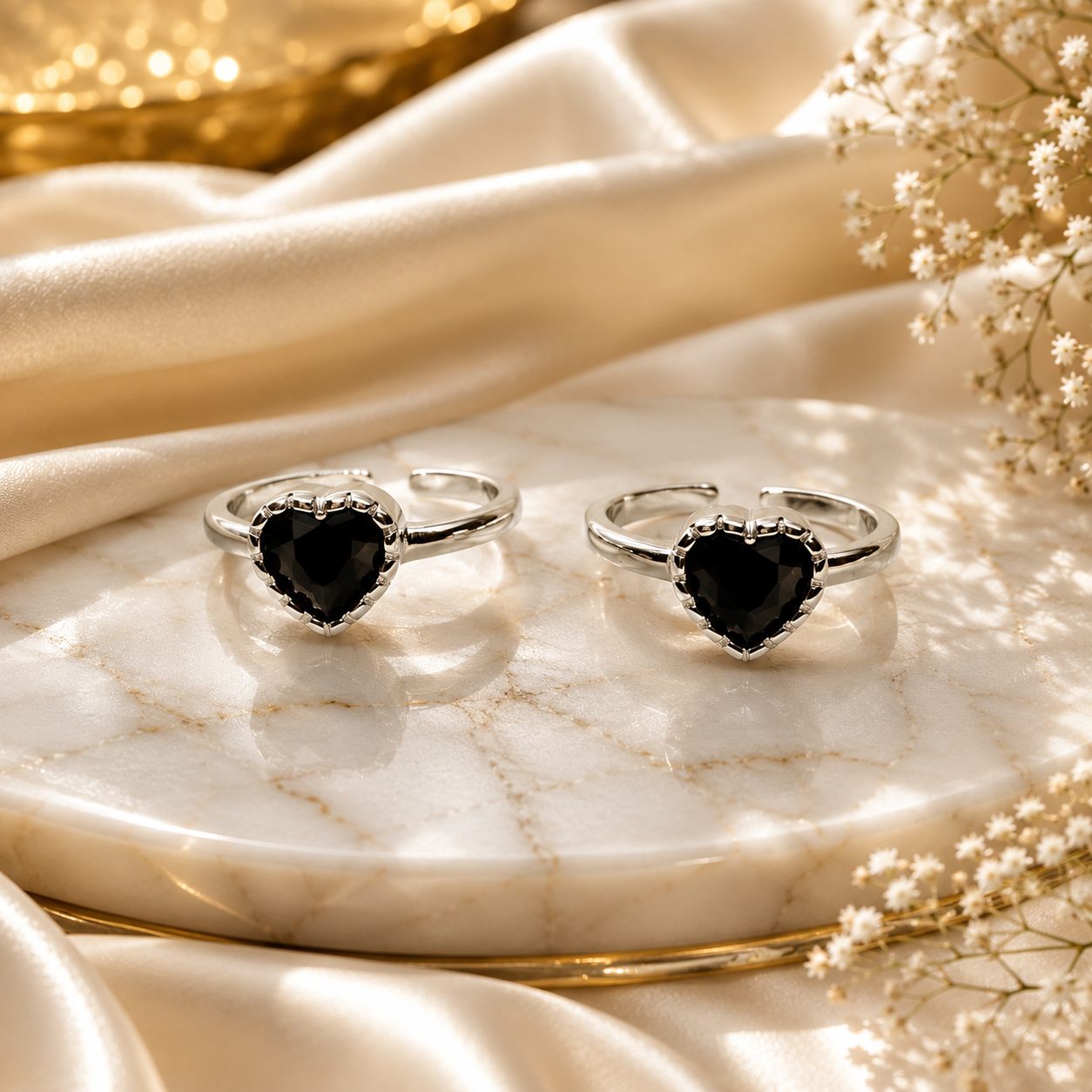 925 Sterling Silver Black Heart Toe rings ( 2 rings) | Free size