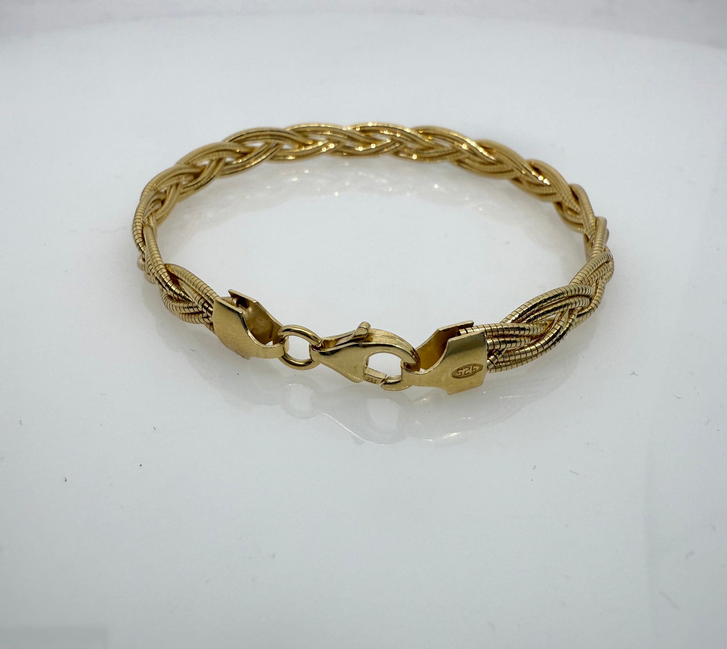 Multi Strand 925 Sterling Silver Italian Weave Bracelet | Gold Braided Bracelet