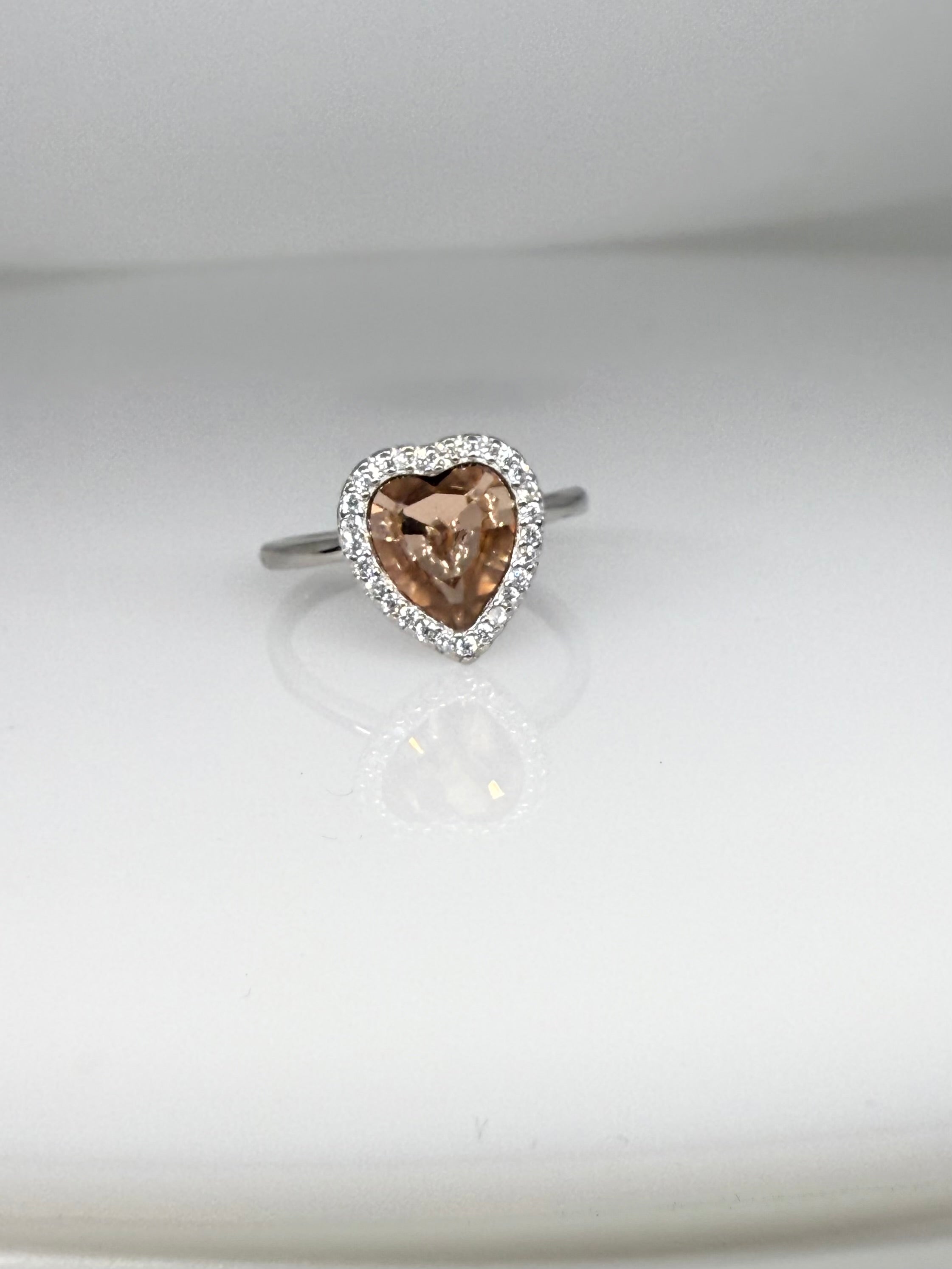 925 Sterling Silver Coral Heart Women Ring