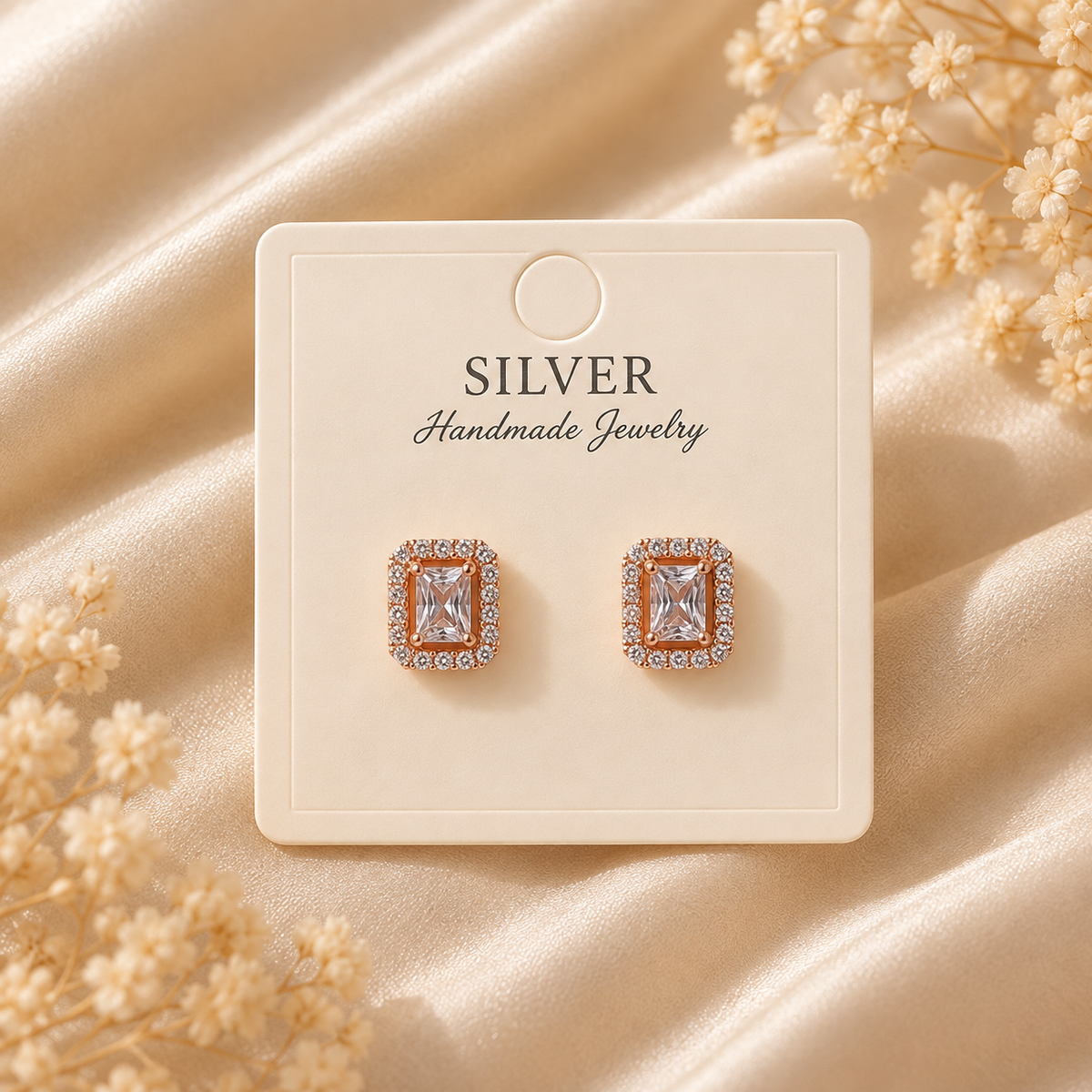 925 Sterling Silver Emerald-Cut Halo Earrings