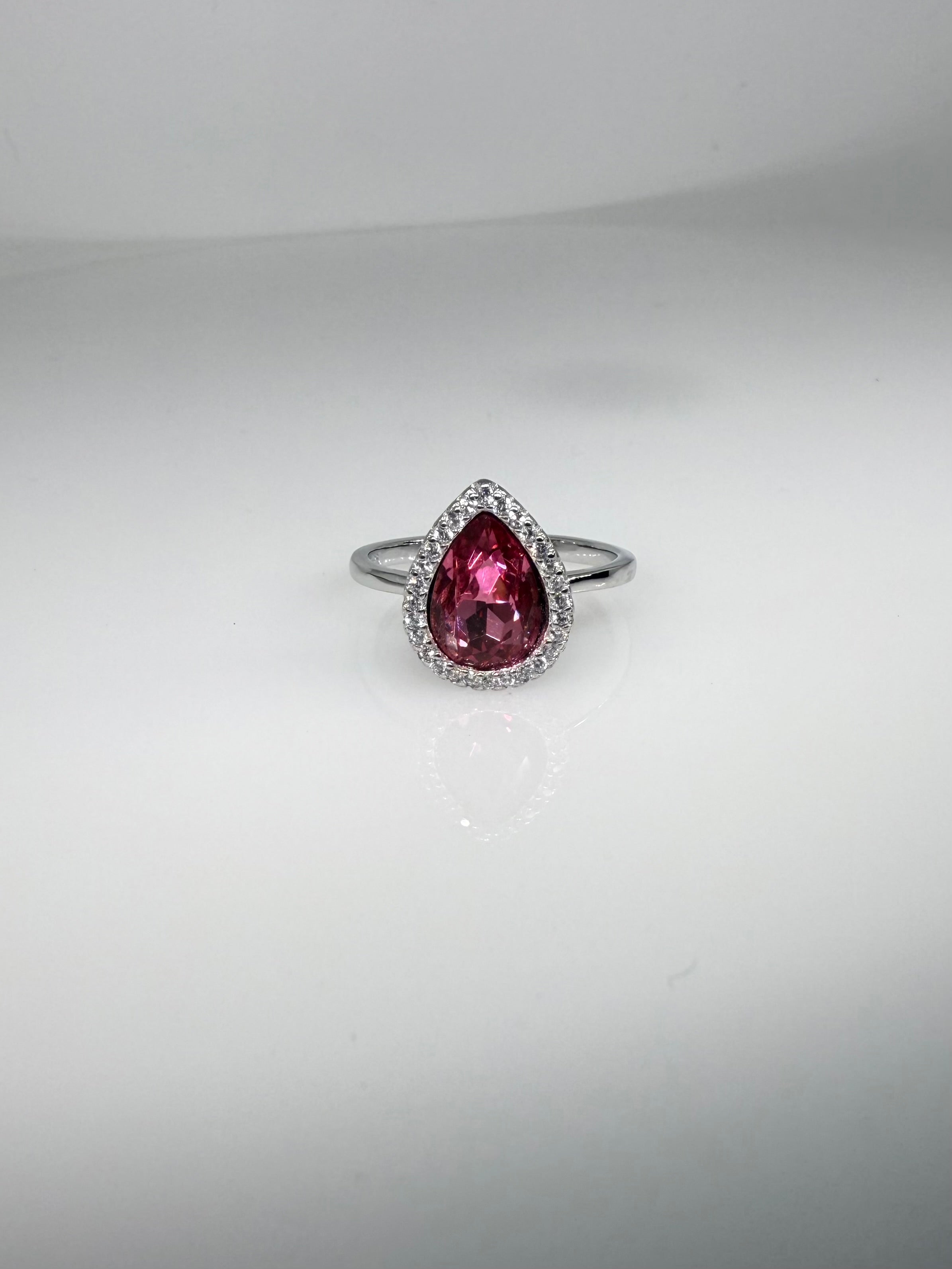 925 Sterling Silver Garnet Drop Women Ring