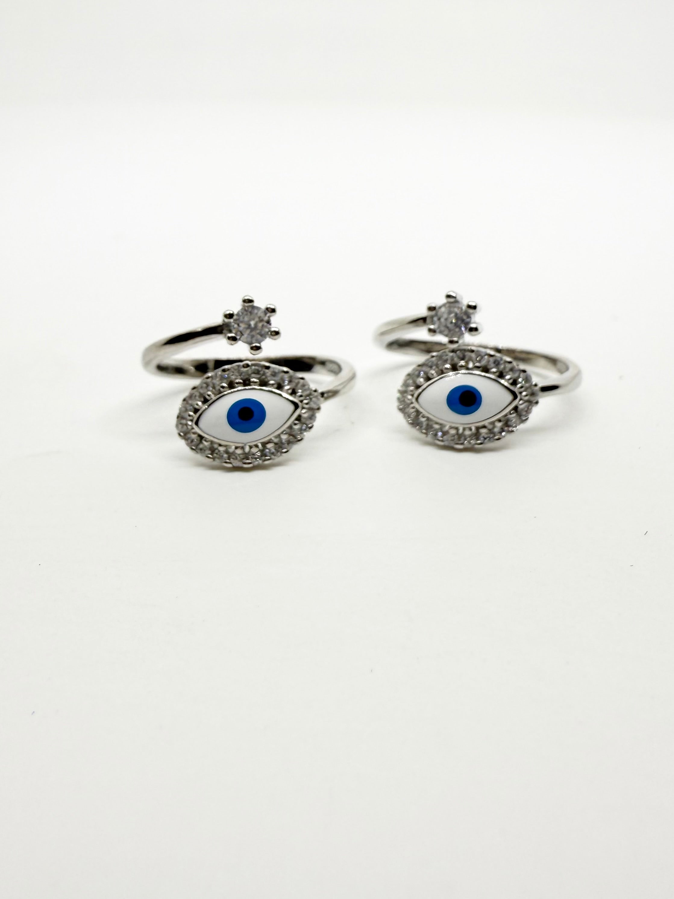 925 Silver Evil Eye Toe Rings (2 Rings) | Free Size