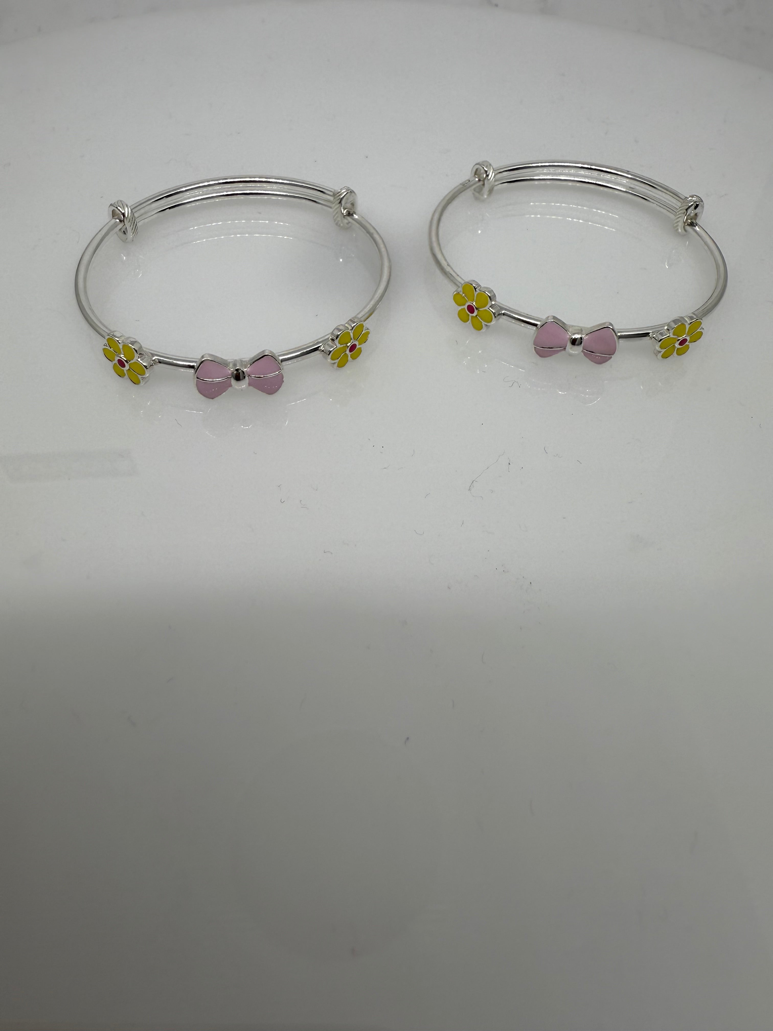 925 Sterling Silver Adjustable Bow & Bloom Cartoon Bangle | For Kids | Ideal for 0-5 years old