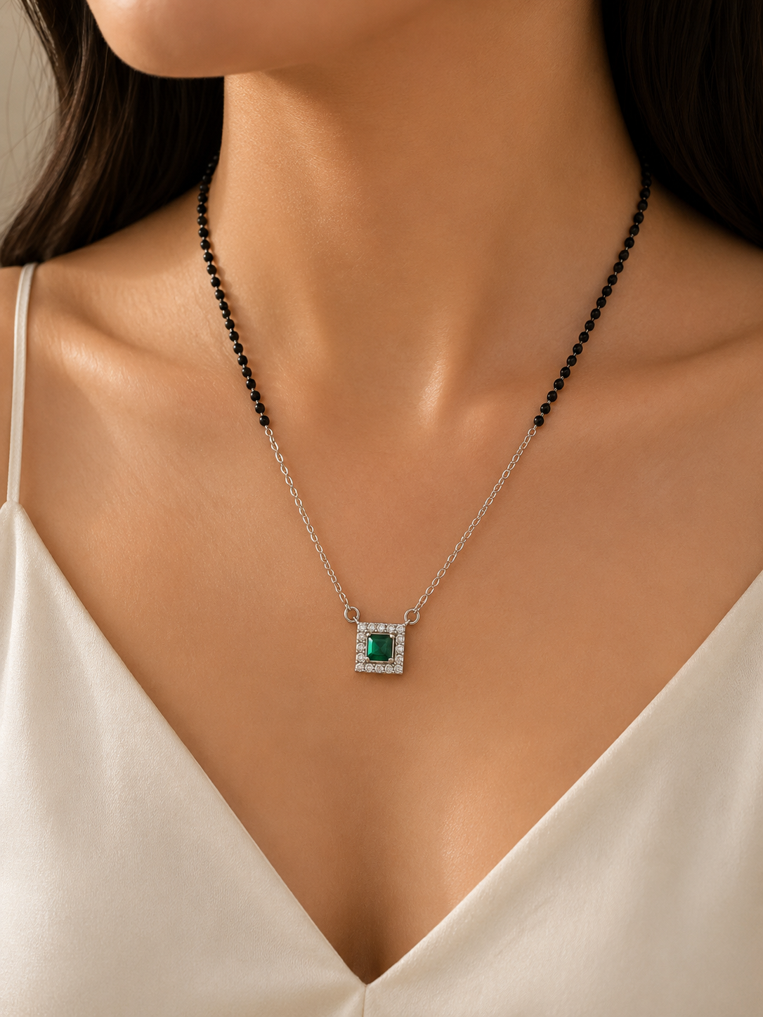 925 Sterling Silver Mystic Green Stone Mangalsutra