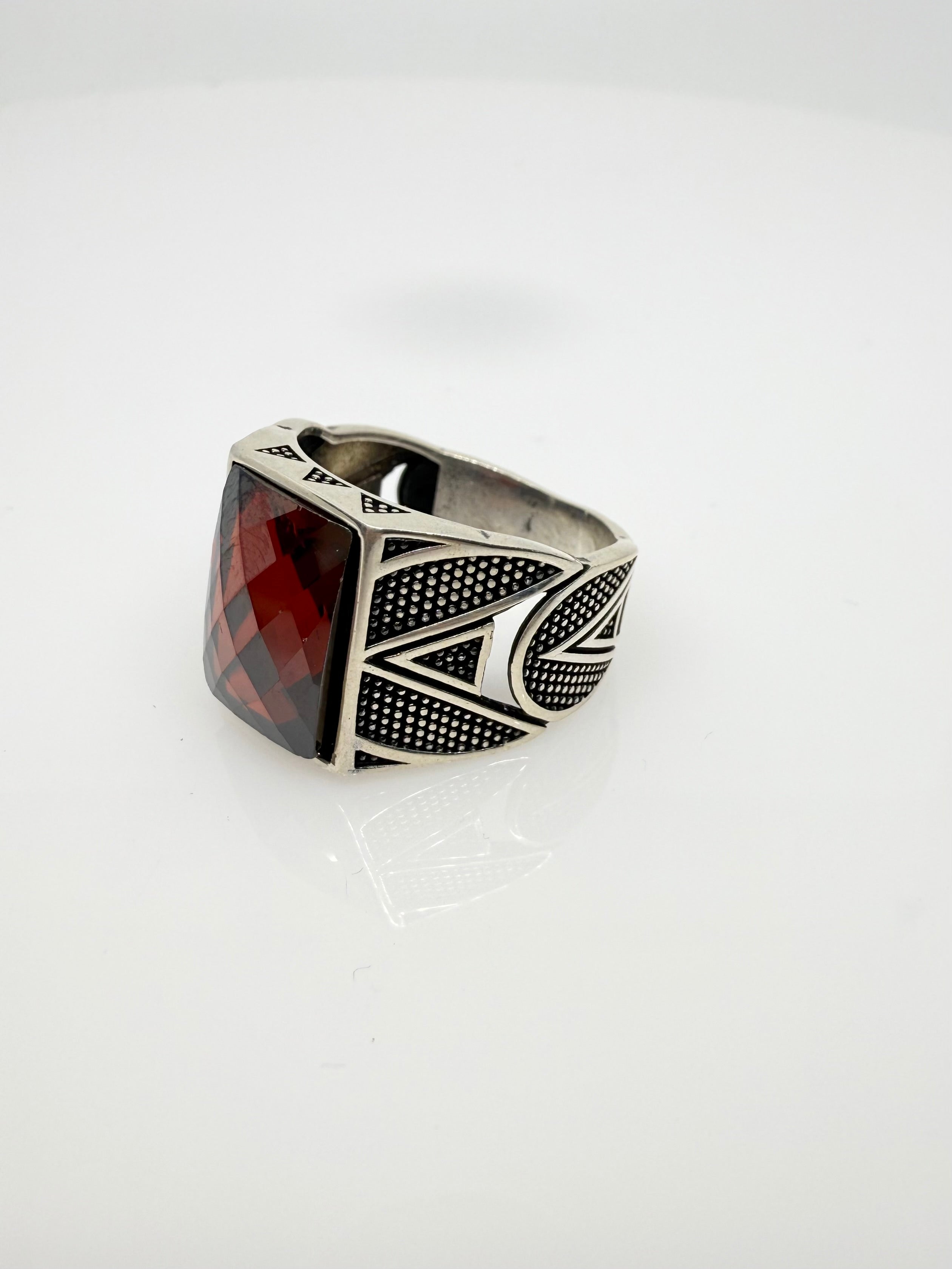 925 Sterling Silver Ring for Men | Red Stone