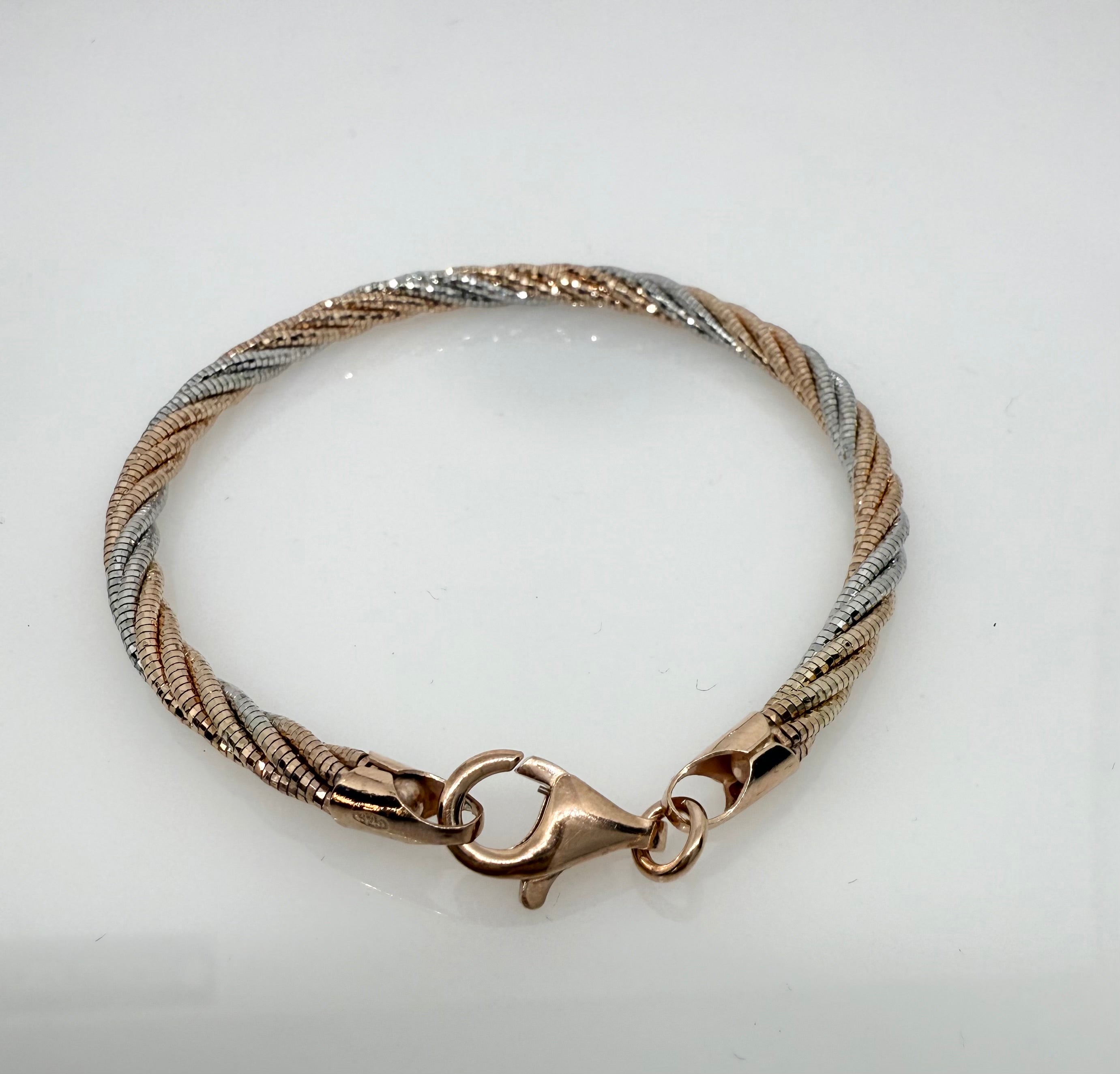 Multi Strand 925 Sterling Silver Italian Weave Bracelet | Rose Gold & Silver