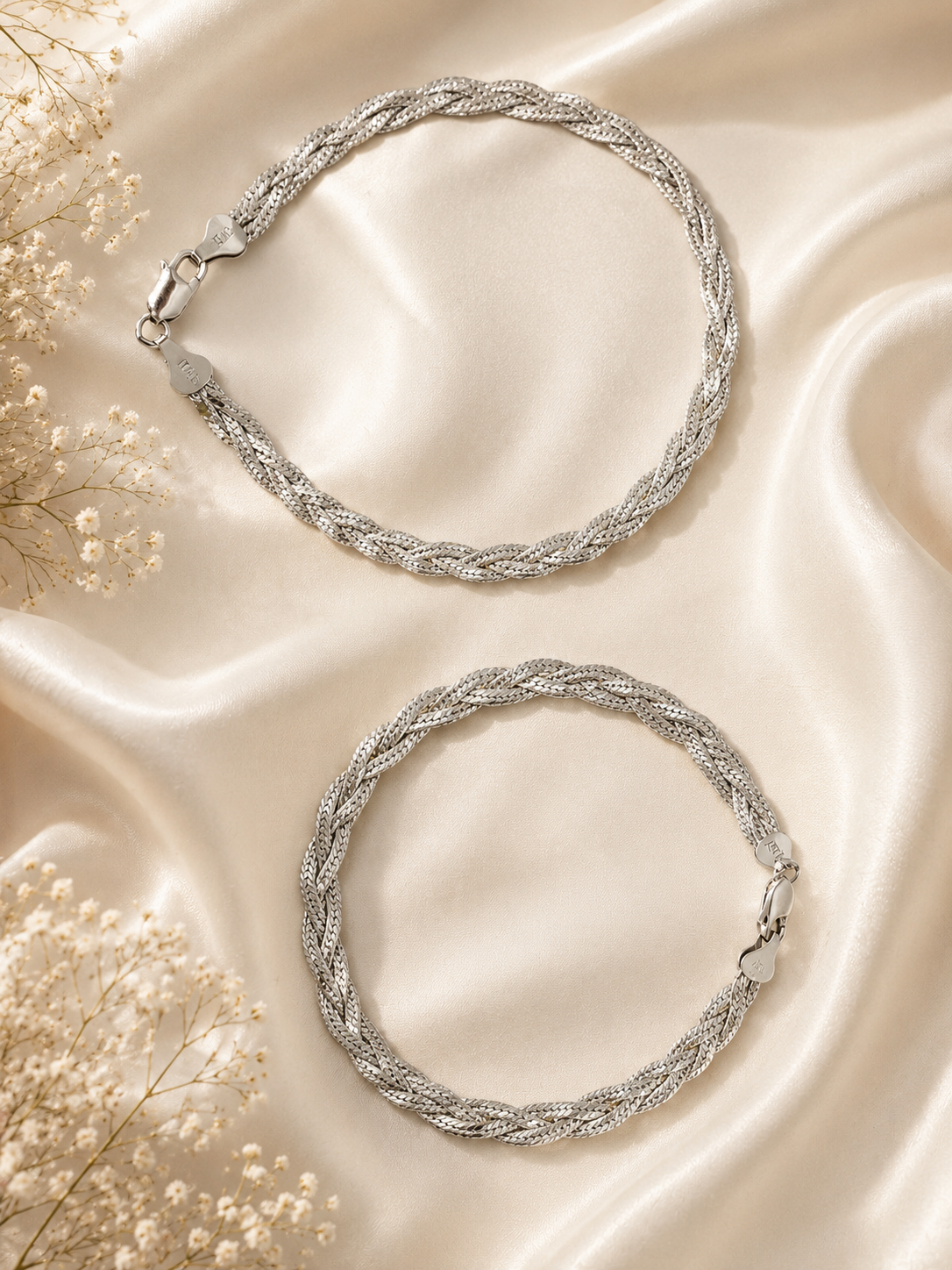 925 Sterling Silver Braided Anklets | Pair