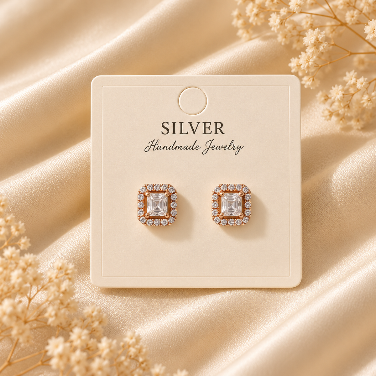 925 Sterling Silver Rose Square Earrings