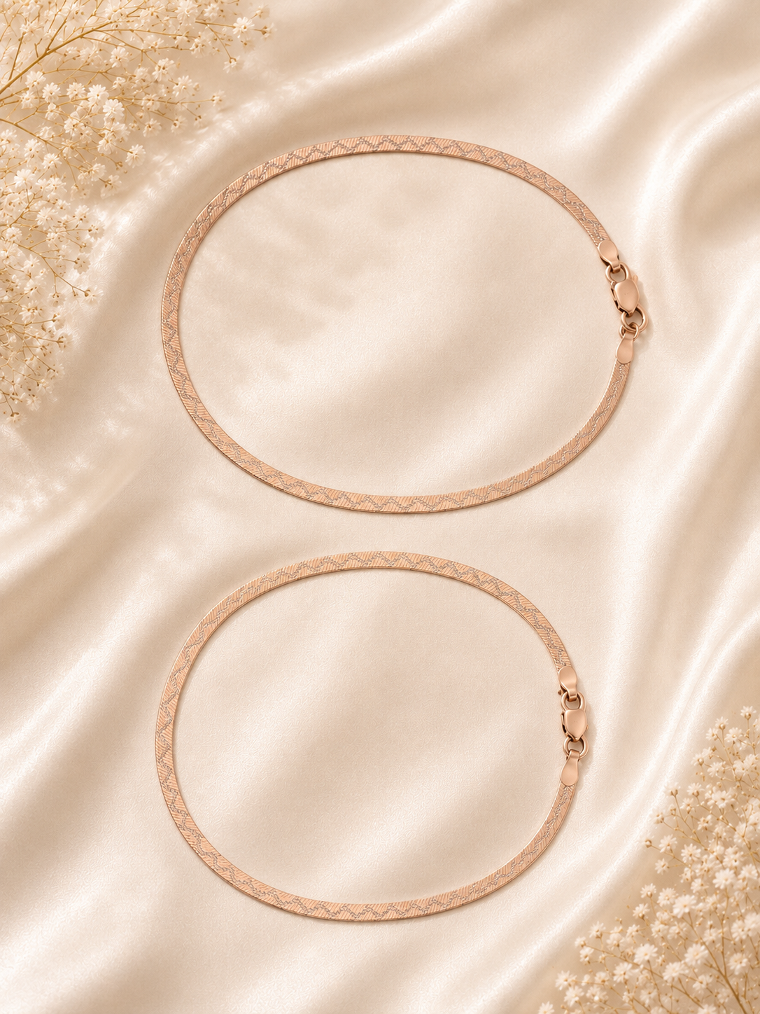 925 Sterling Silver Rose Gold Snake Anklets | Pair