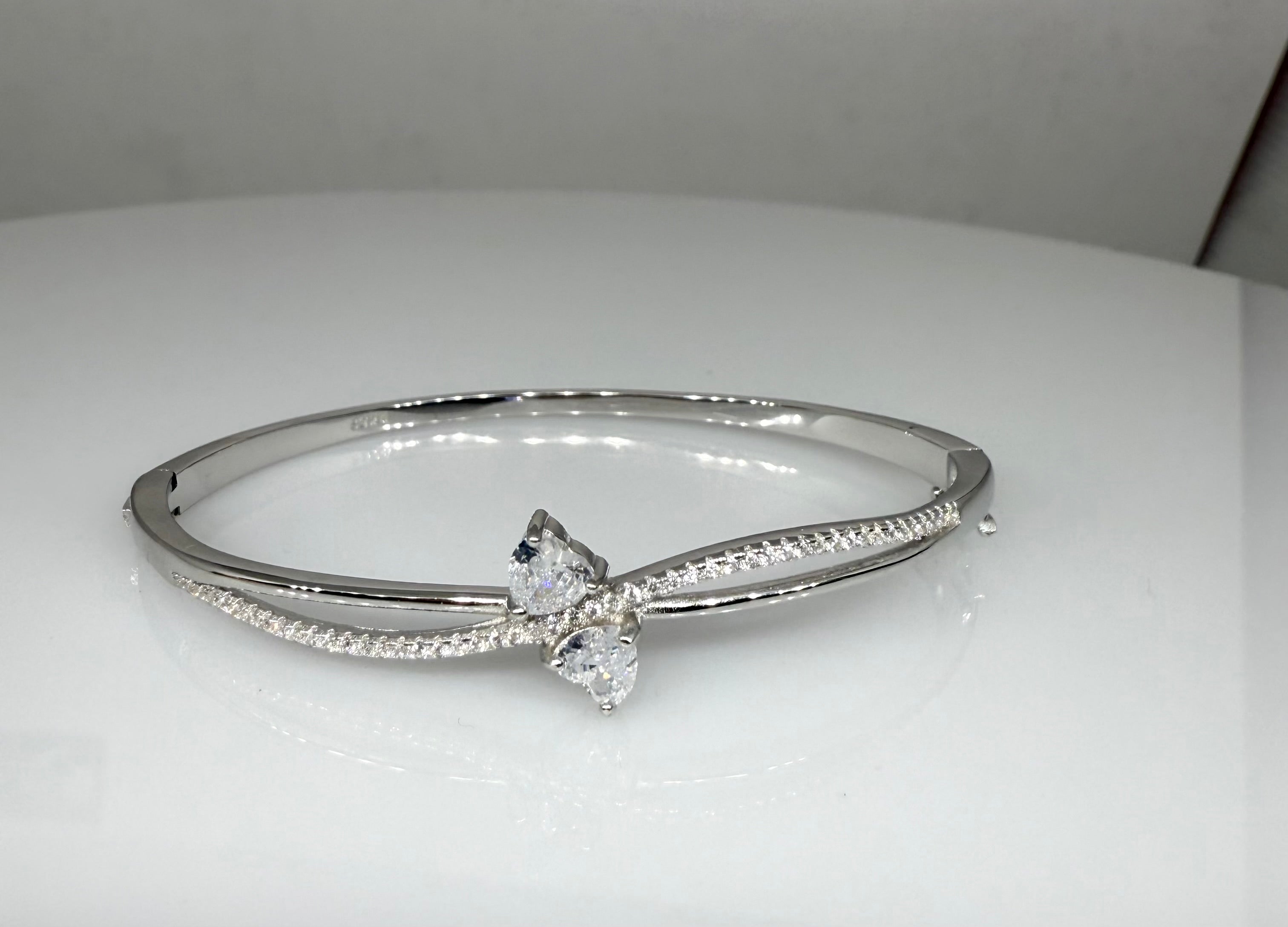 Classy Everyday Wear Twin Hearts Bracelet | 925 Sterling Silver Bangle Bracelet