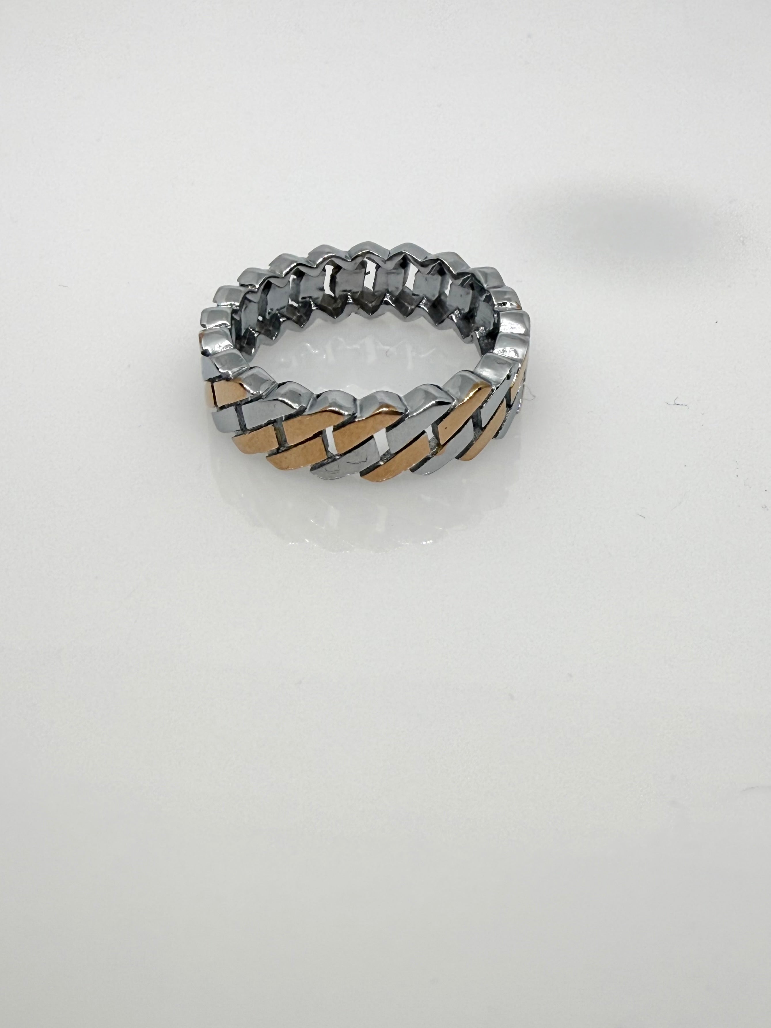 925 Sterling Silver Curve Link Dual Tone Ring Band | Thumb Ring for Men | Unisex
