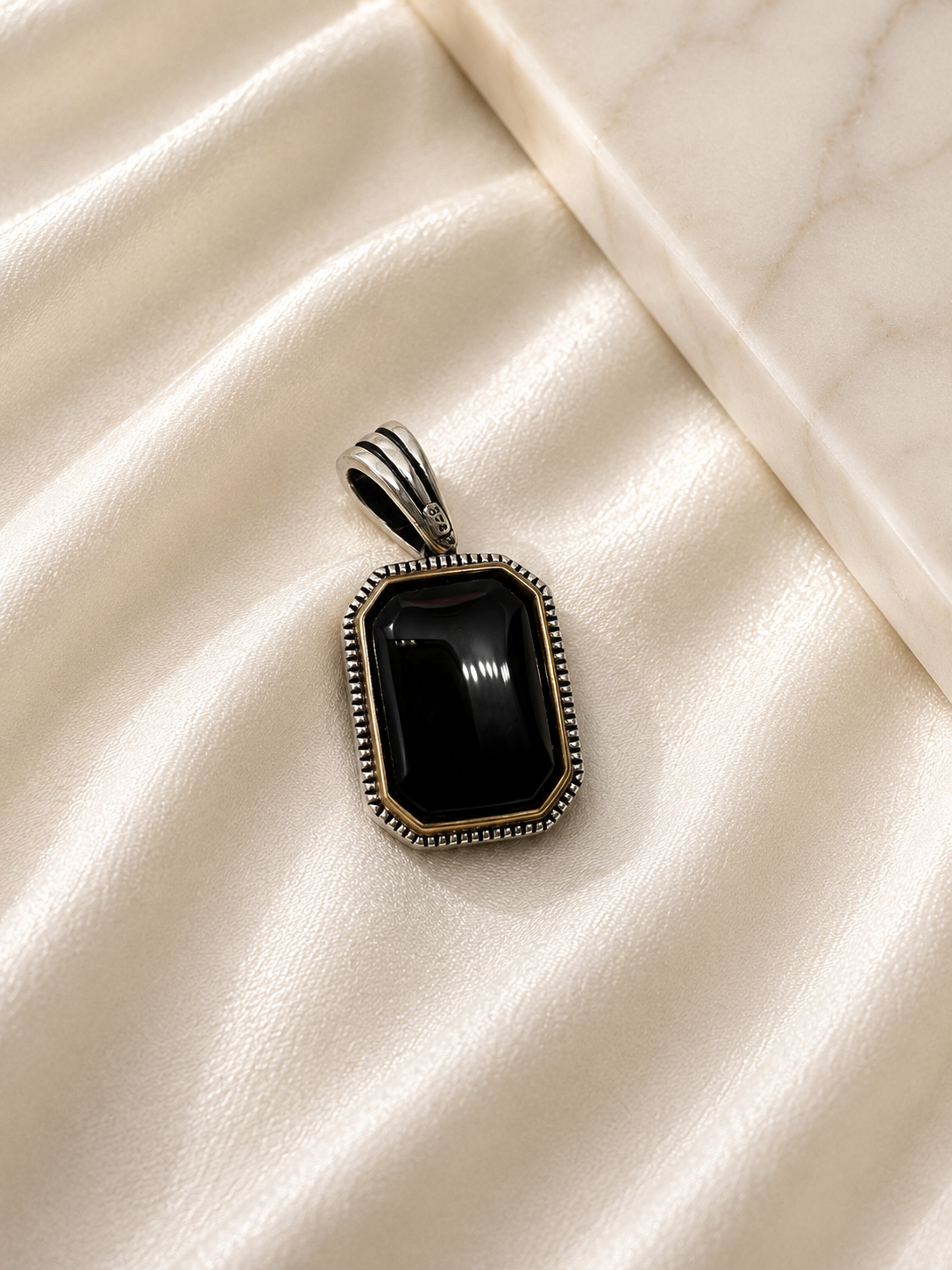 925 Sterling Silver Black Onyx Rectangle Men’s Pendant