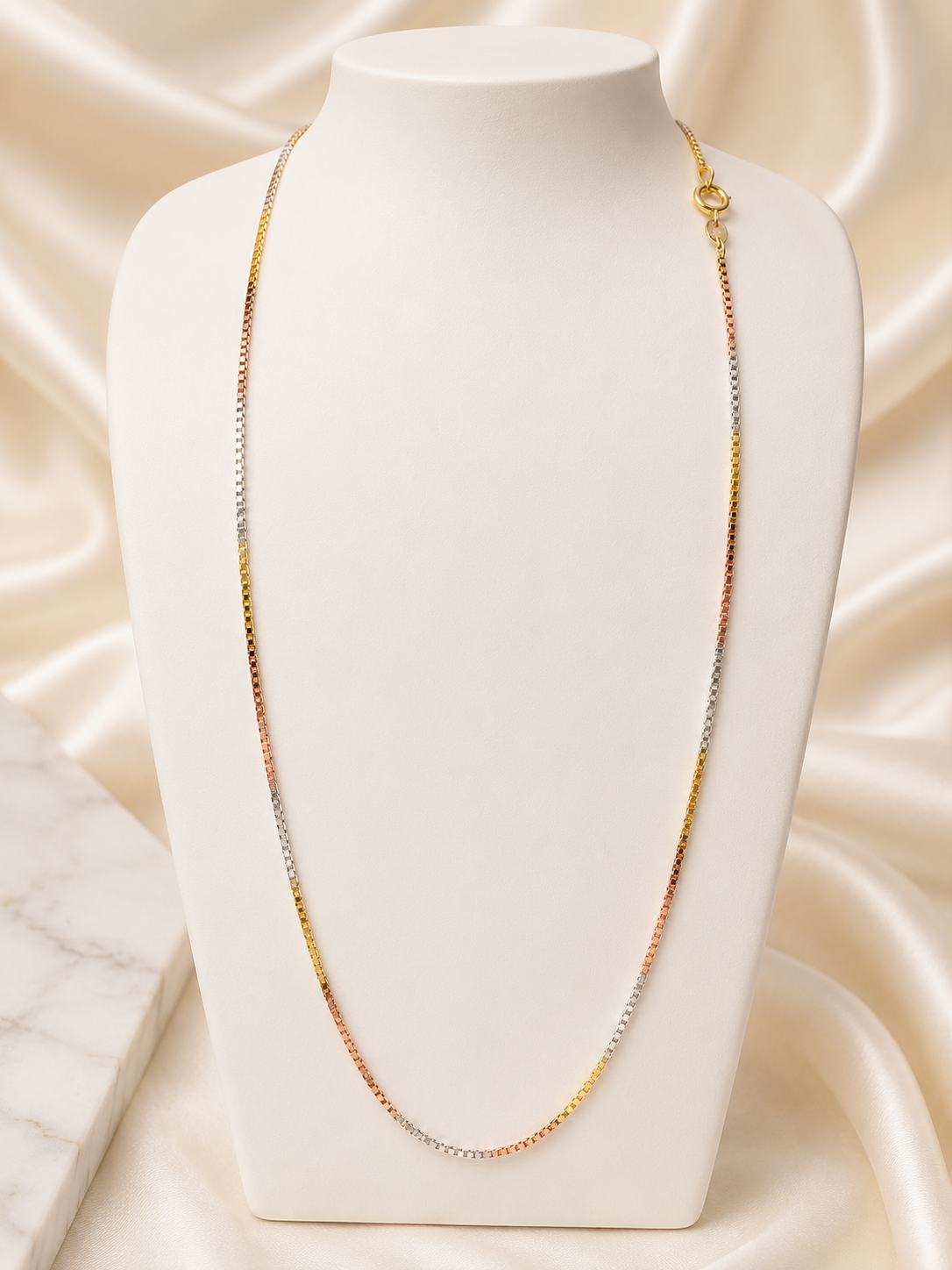 925 Sterling Silver Florence Tri Tone Box Chain
