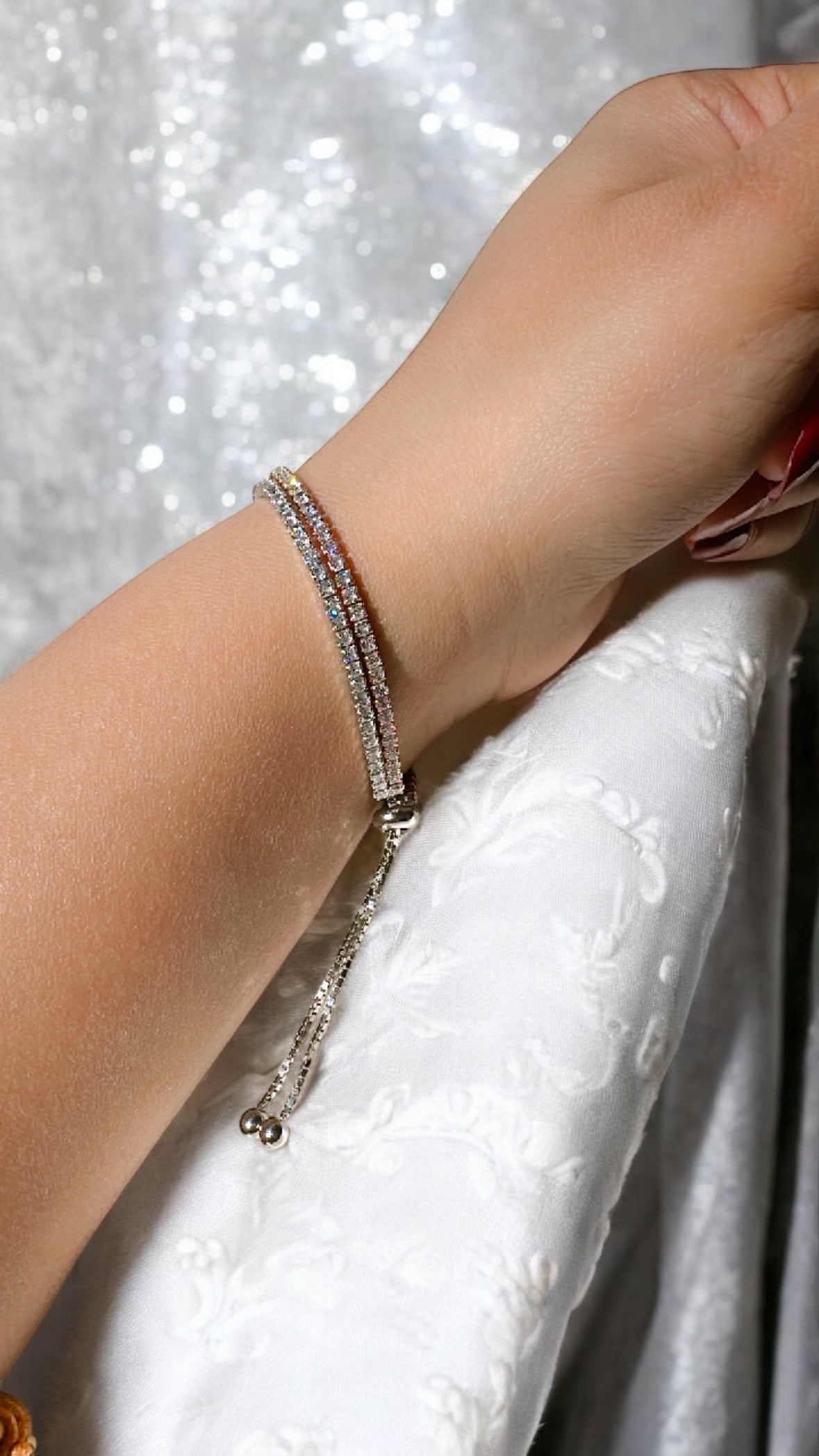 925 Sterling Silver Pull Chain Dual Layer Tennis Bracelet | For Her