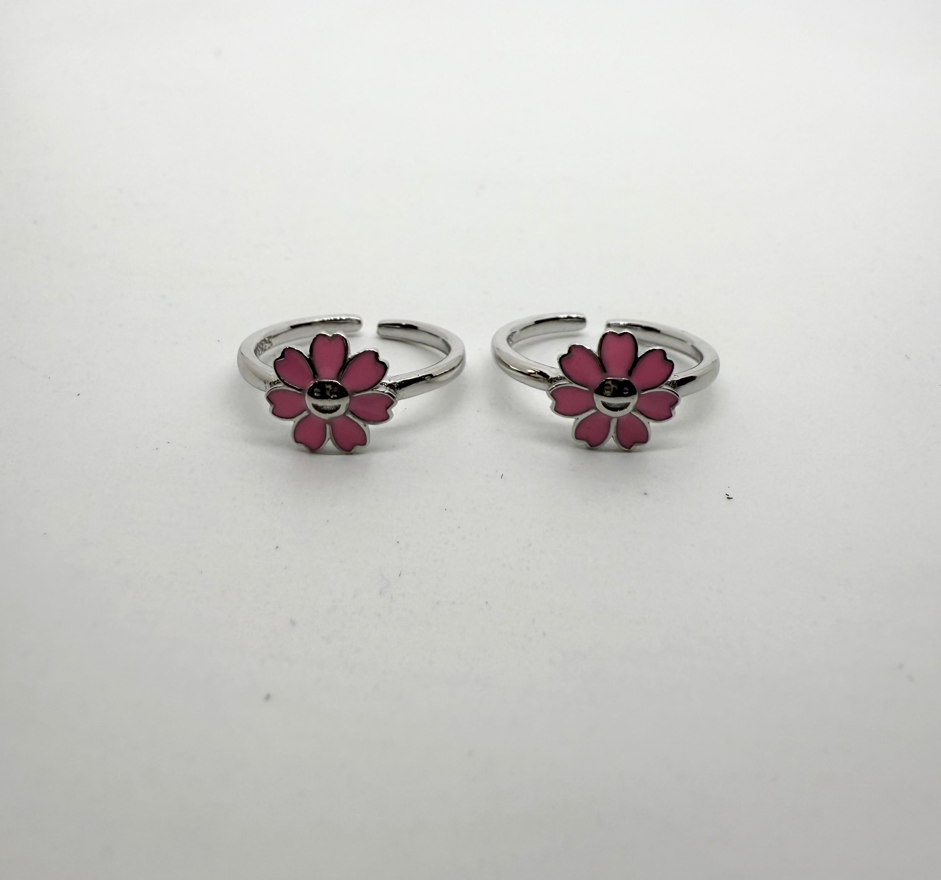 925 Oxidised Silver Toe Rings (2 Rings) Blooming Flower | Free Size