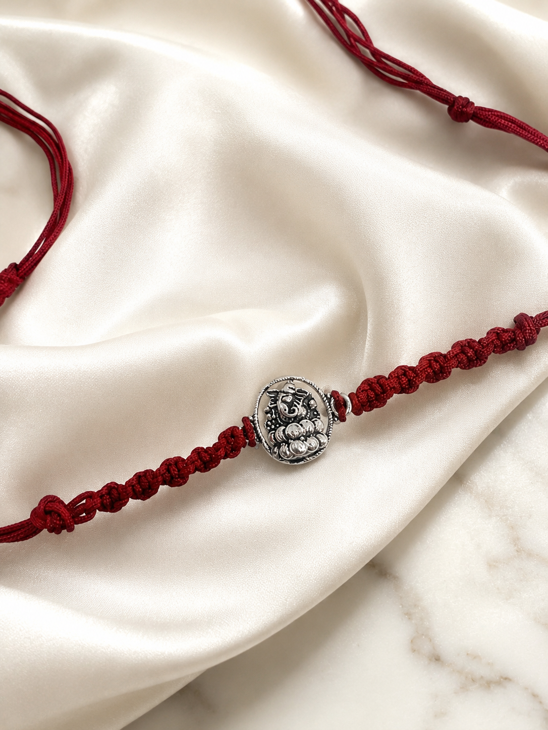 925 Silver Ganesha Oxidised Thread Rakhi