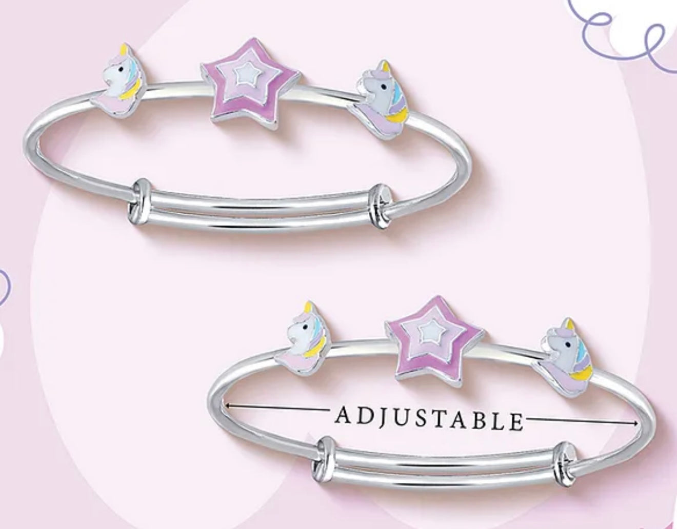 925 Silver Star Unicorn Sparkle Adjustable Cartoon Bangle | For kids | Ideal for 0-5 years old
