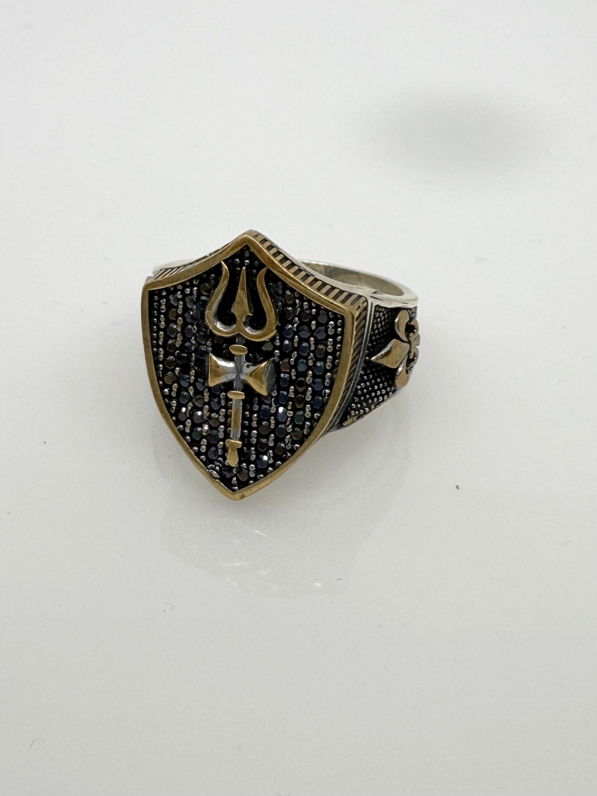 925 Oxidised Silver Ring for Men | Trishool