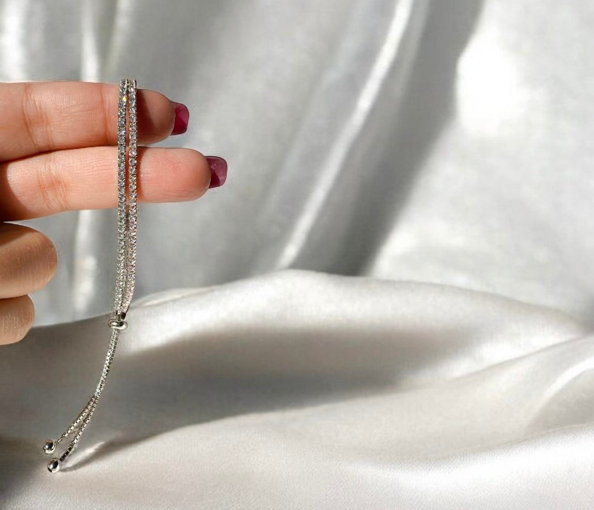 925 Sterling Silver Pull Chain Dual Layer Tennis Bracelet | For Her