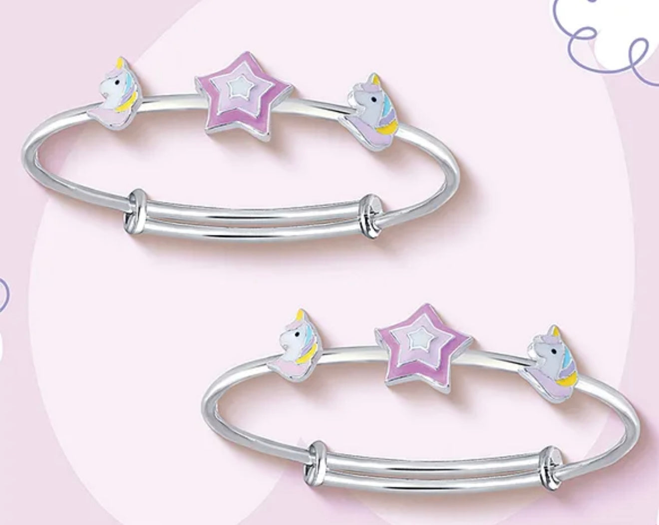 925 Silver Star Unicorn Sparkle Adjustable Cartoon Bangle | For kids | Ideal for 0-5 years old