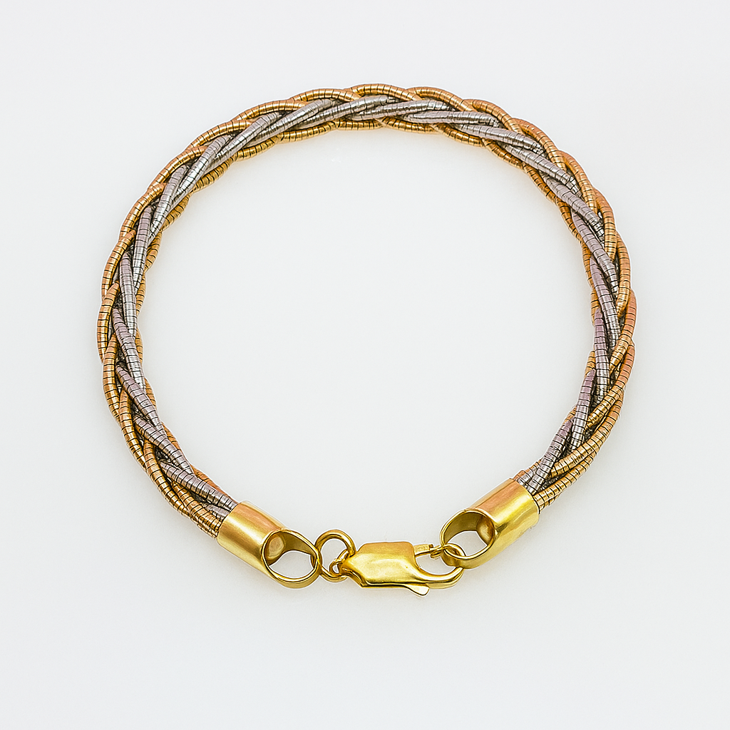 Multi Strand 925 Sterling Silver Italian Weave Braided Bracelet | Dual Tone