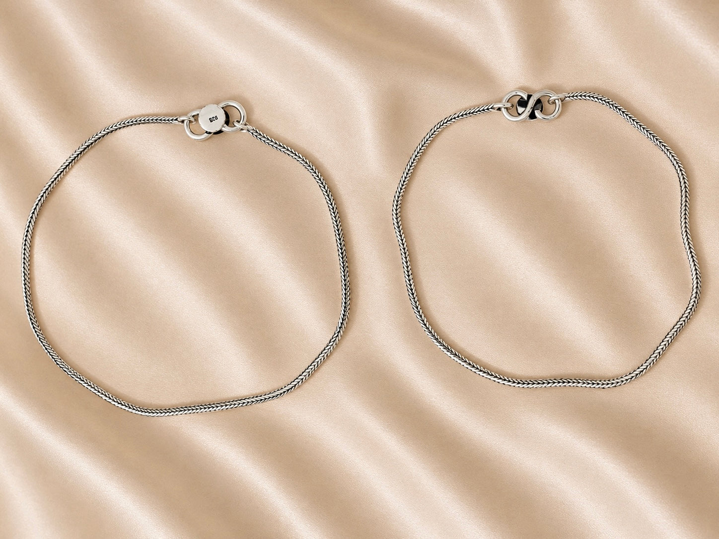 925 Sterling Silver Oxidised Anklets | Pair
