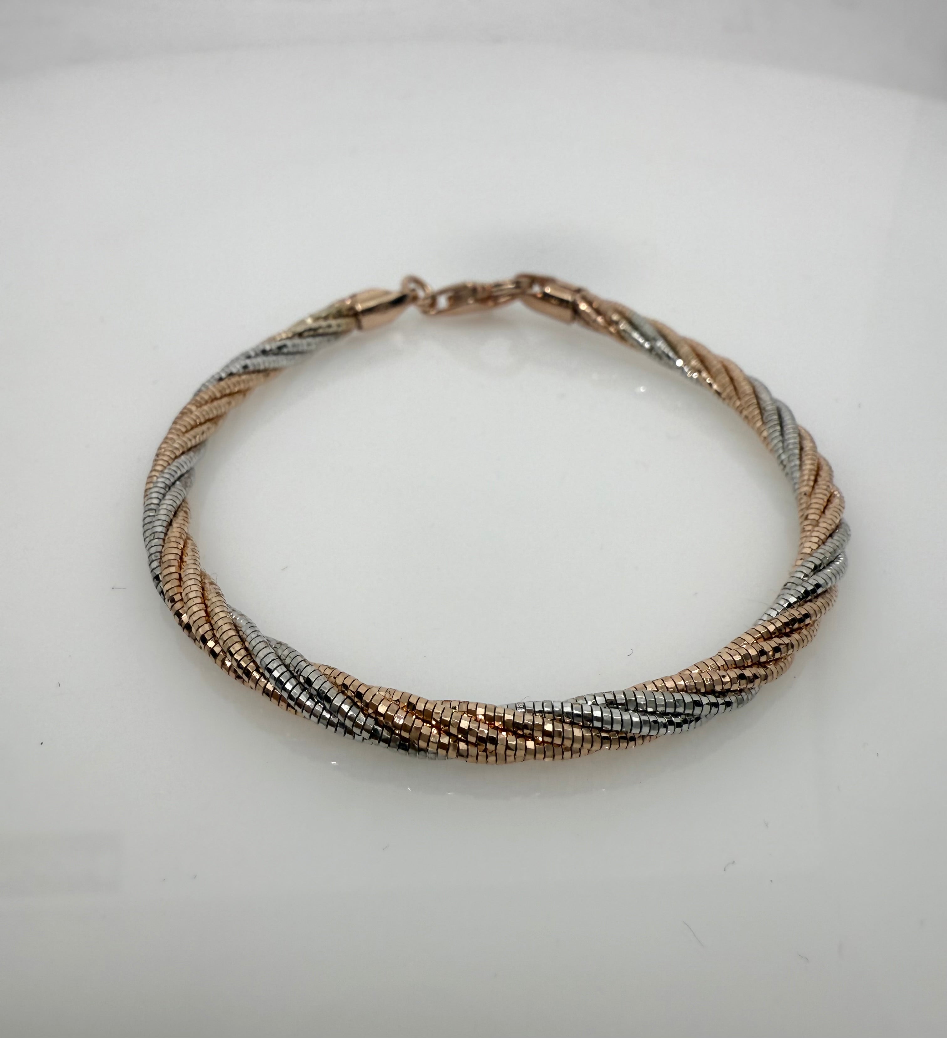 Multi Strand 925 Sterling Silver Italian Weave Bracelet | Rose Gold & Silver