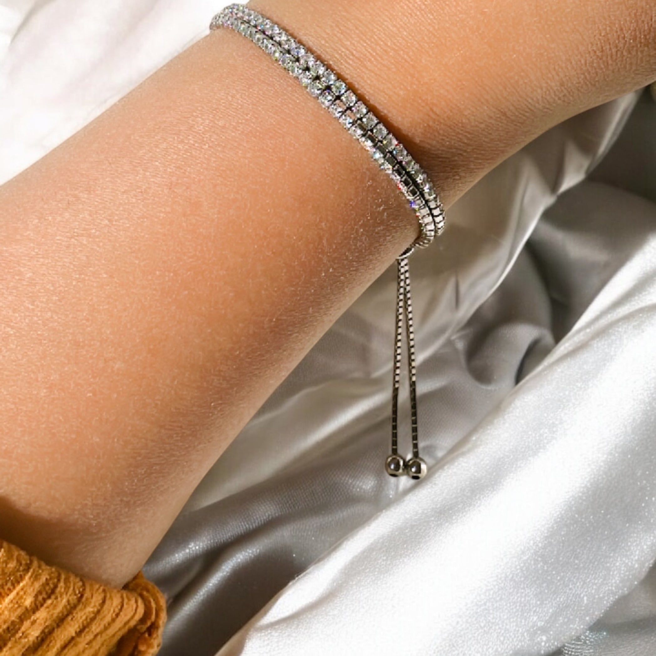 925 Sterling Silver Pull Chain Dual Layer Tennis Bracelet | For Her