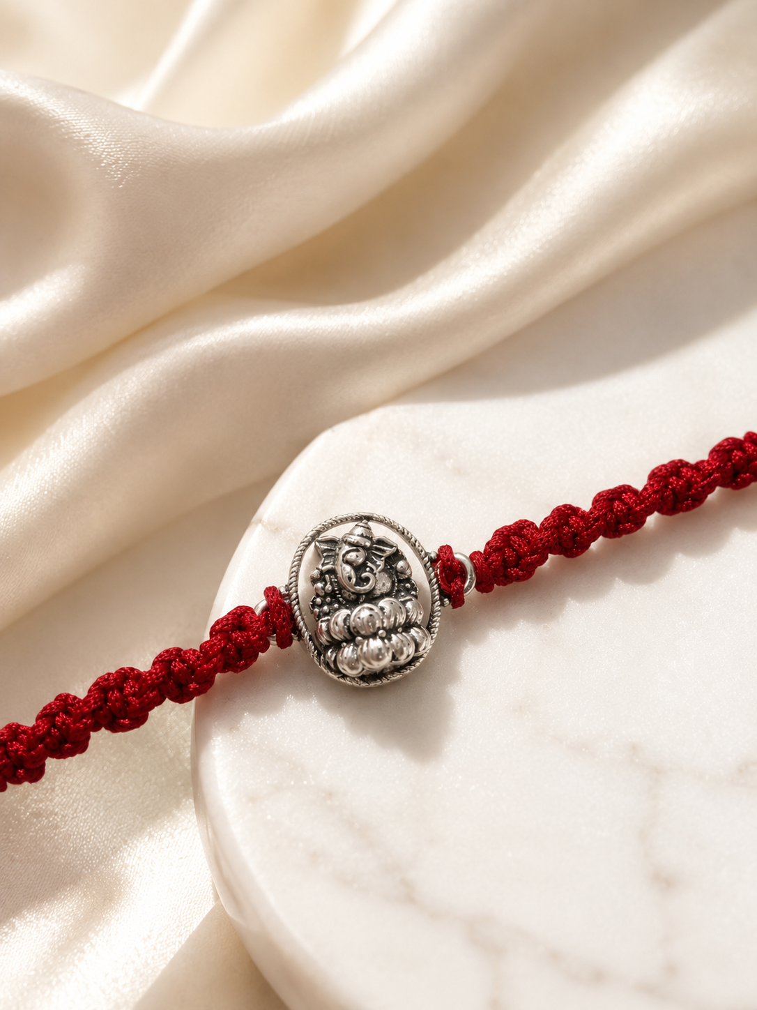 925 Silver Ganesha Oxidised Thread Rakhi