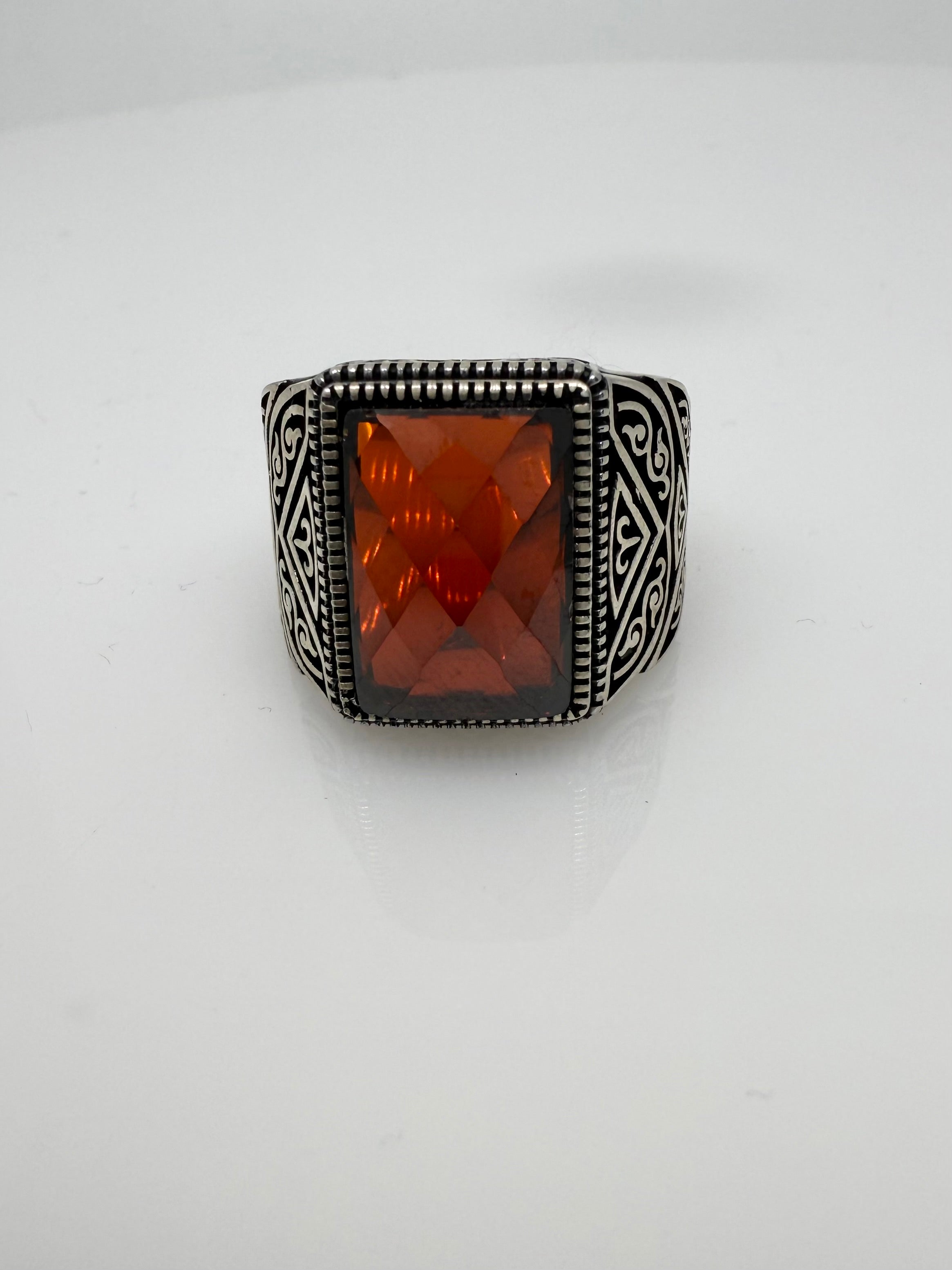 925 Oxidised Silver Ring for Men | Rectangular Red Stone | Bold Look