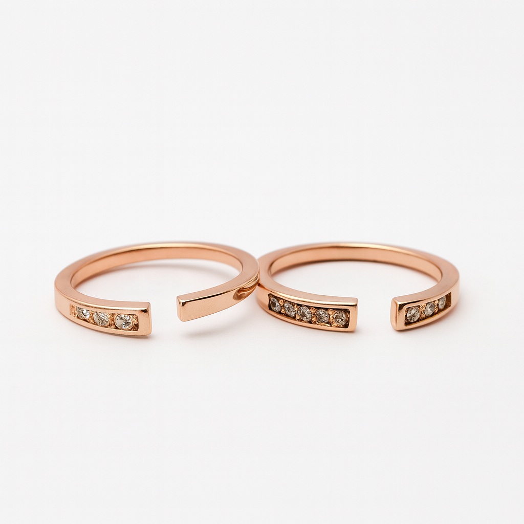 925 Sterling Silver Sleek Set Rose Gold Toe Rings