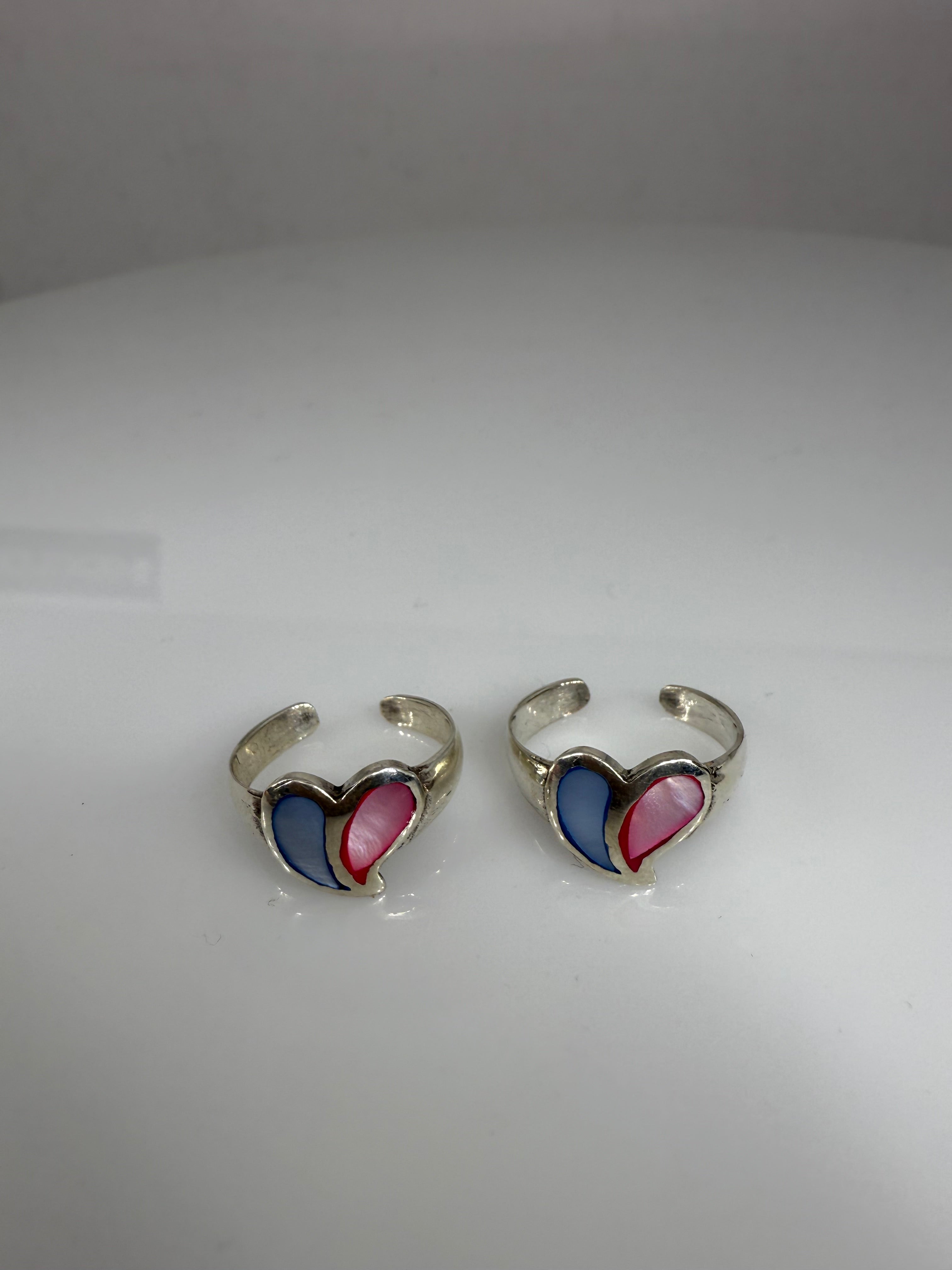 925 Sterling Silver Twin Hearts Toe rings (2 rings) | Free Size