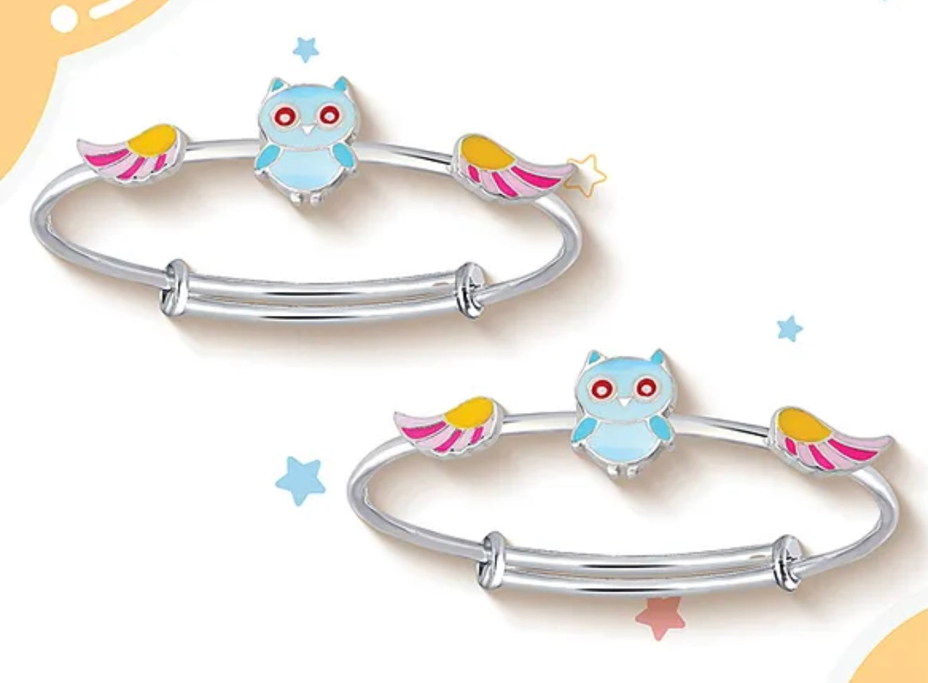 925 Sterling Silver Adjustable Owl Glow Bangles | For kids | Ideal for 0-3 years