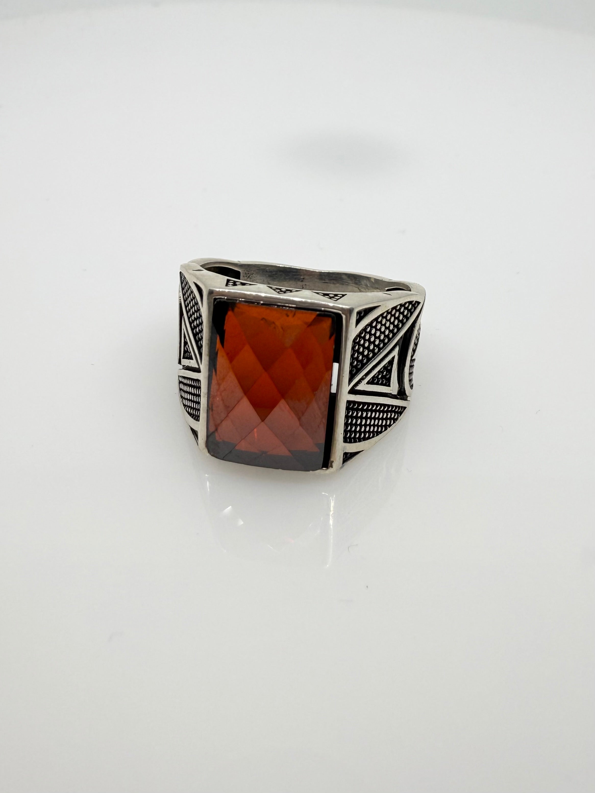 925 Sterling Silver Ring for Men | Red Stone