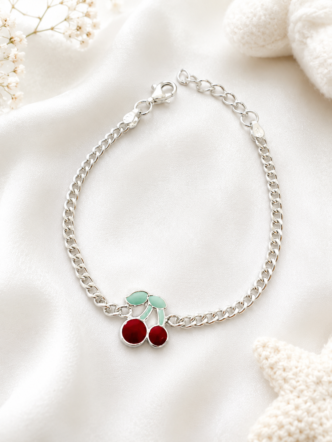 925 Sterling Silver Cherry Cartoon Bracelet | | kid’s Bracelet | | Kid’s Rakhi