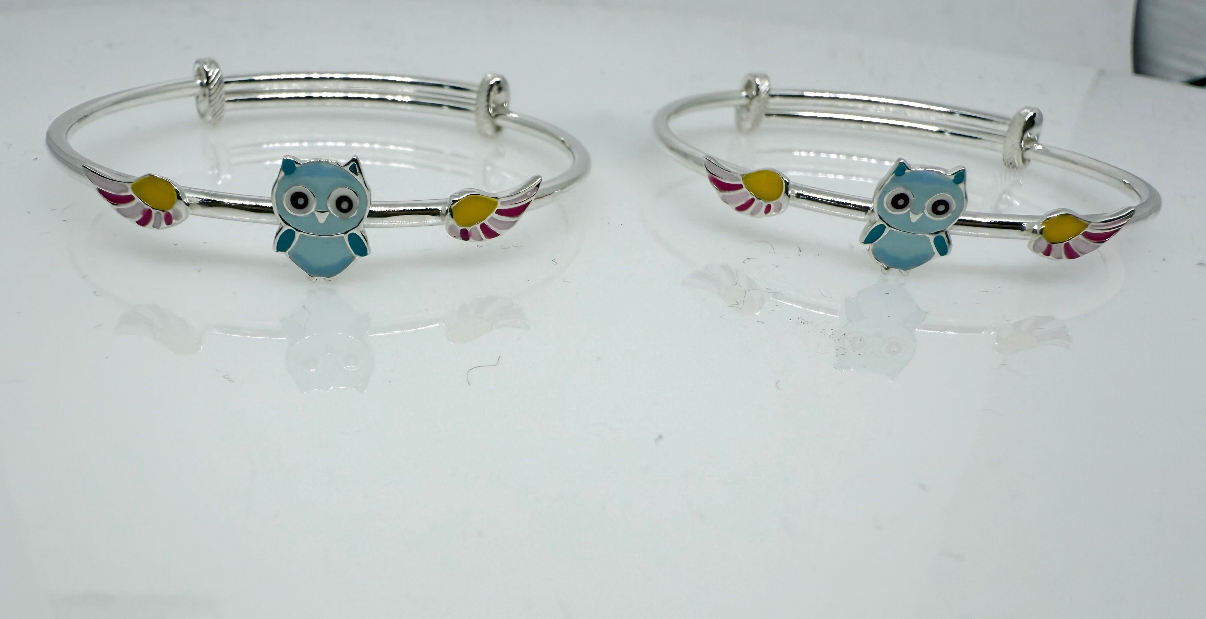 925 Sterling Silver Adjustable Owl Glow Bangles | For kids | Ideal for 0-3 years