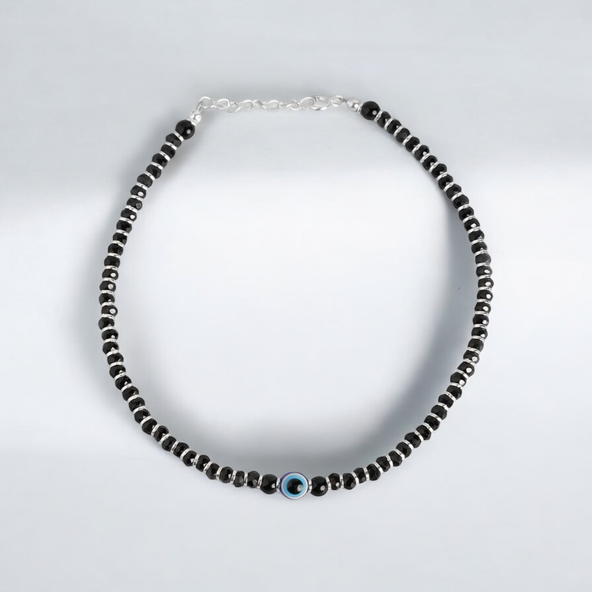 Evil Eye Silver Anklets | Black Beads Anklets | Hook Style