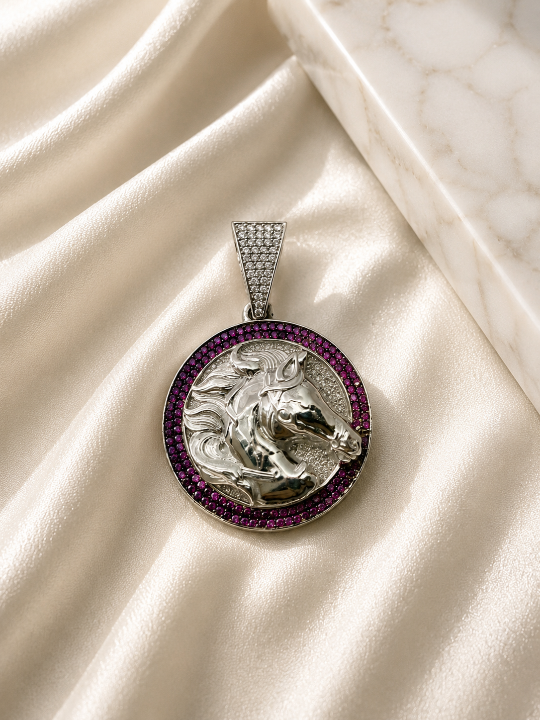 925 Sterling Silver Stallion Medallion Men’s Pendant