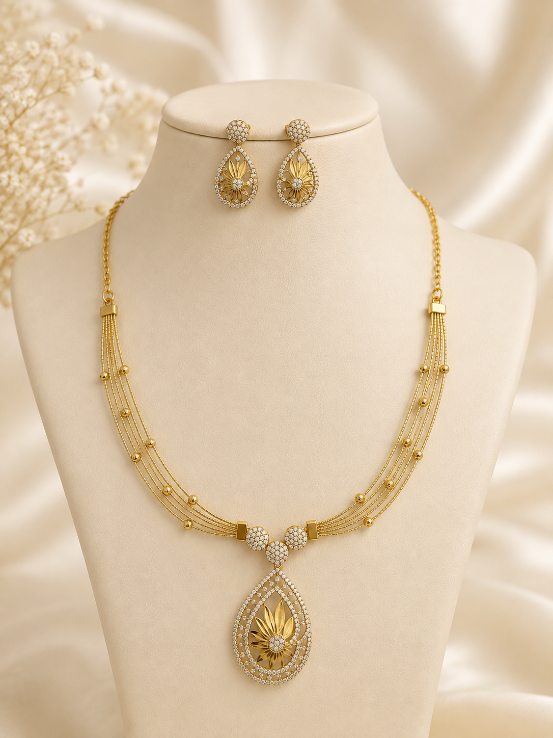 925 Sterling Silver Golden Bloom Necklace Set