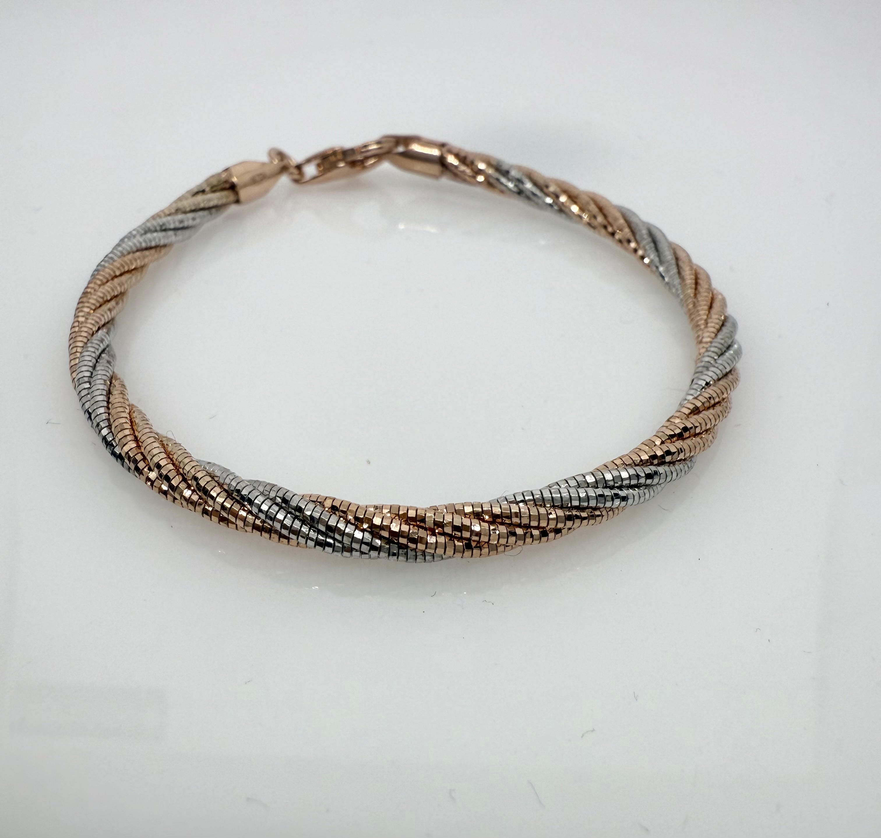 Multi Strand 925 Sterling Silver Italian Weave Bracelet | Rose Gold & Silver