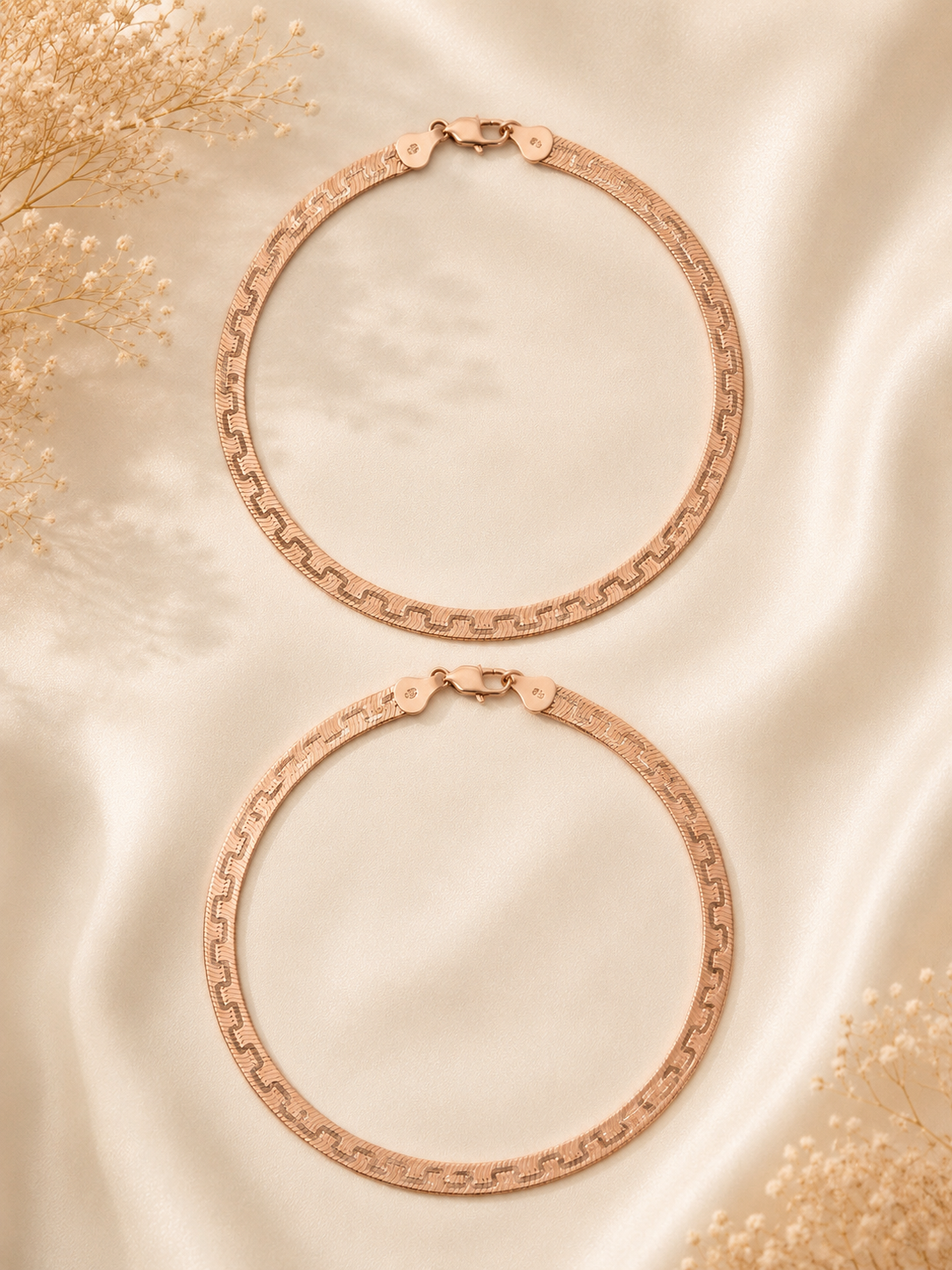 925 Sterling Silver Rose Gold Reversible Anklets | Pair