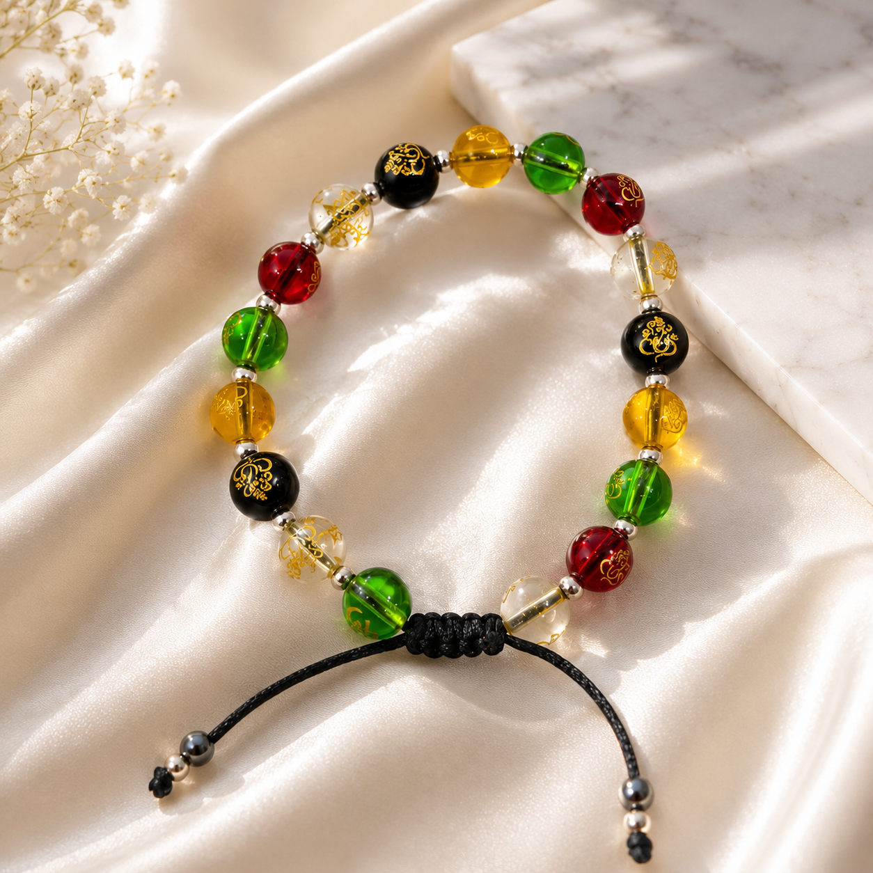 925 Sterling Silver Multicolour Om Healing Bracelet | Unisex