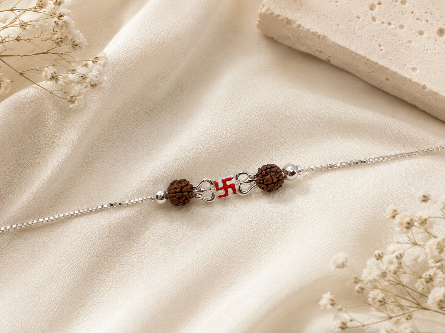 925 Sterling Silver Rakhi Bracelet | Swastik
