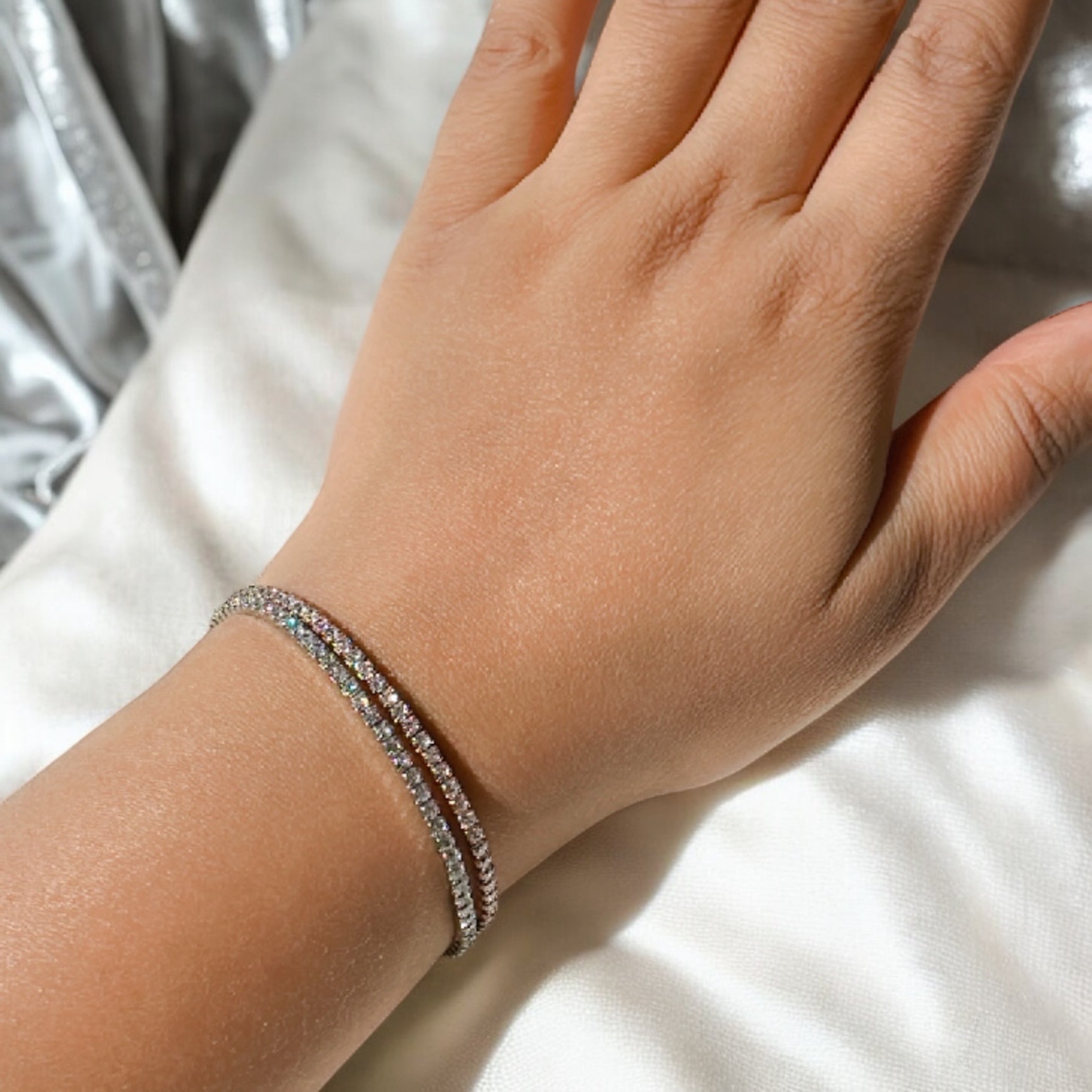 925 Sterling Silver Pull Chain Dual Layer Tennis Bracelet | For Her