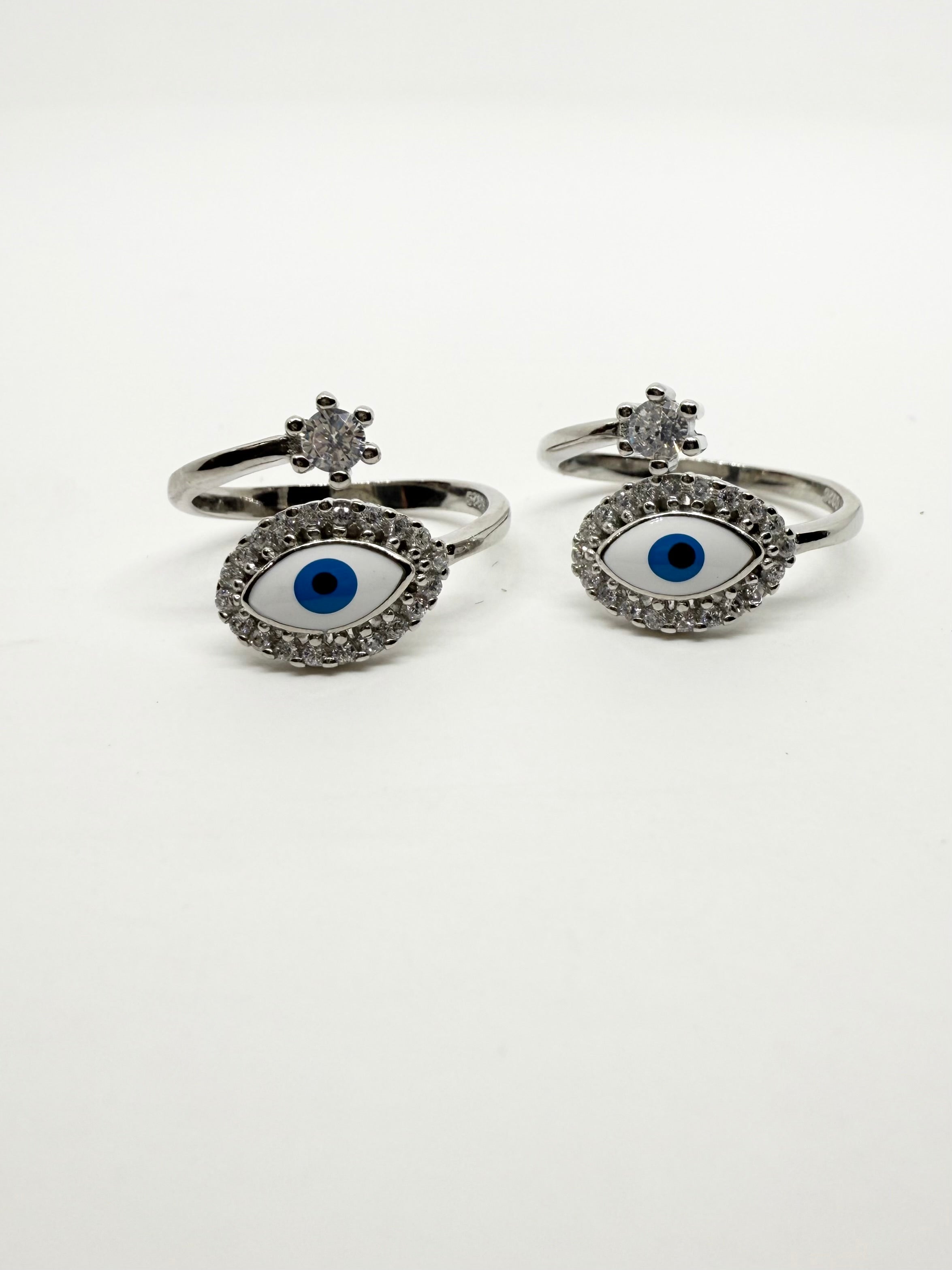 925 Silver Evil Eye Toe Rings (2 Rings) | Free Size
