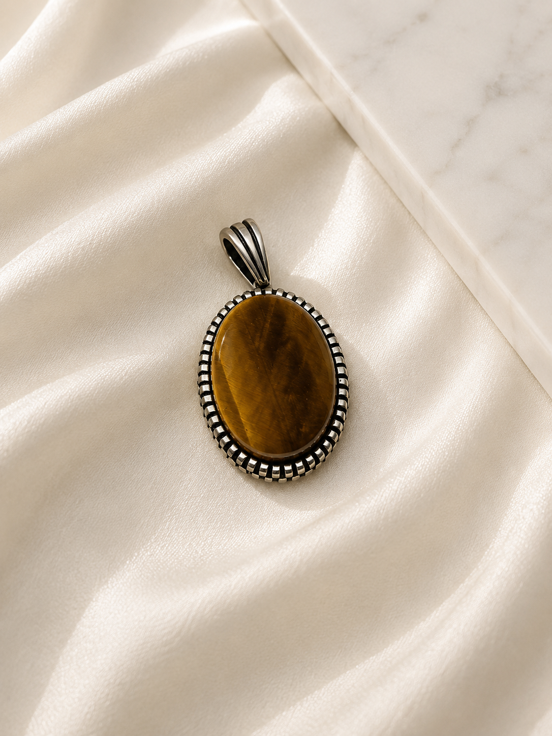 925 Sterling Silver Tiger Eye Stone Men’s Pendant