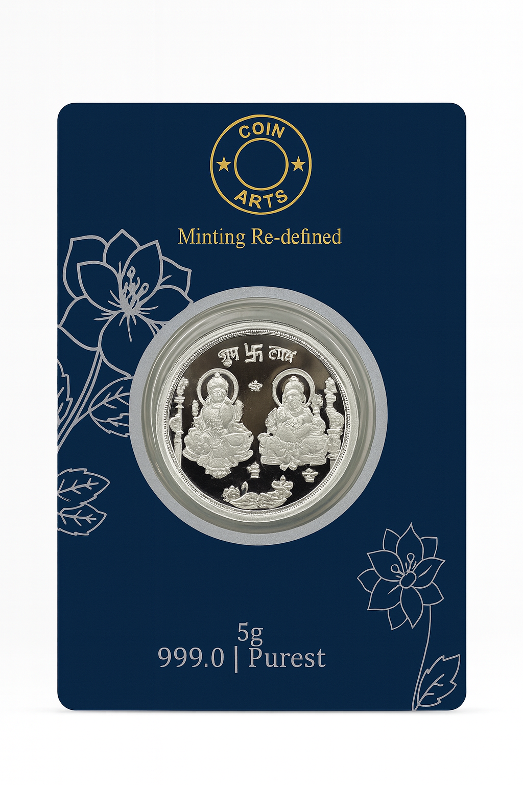 5 GMS LAKSHMI GANESH 999.9 PURE SILVER COIN IN MINTED CARD (5.00 GRAMS) | Festive Coins & Bars