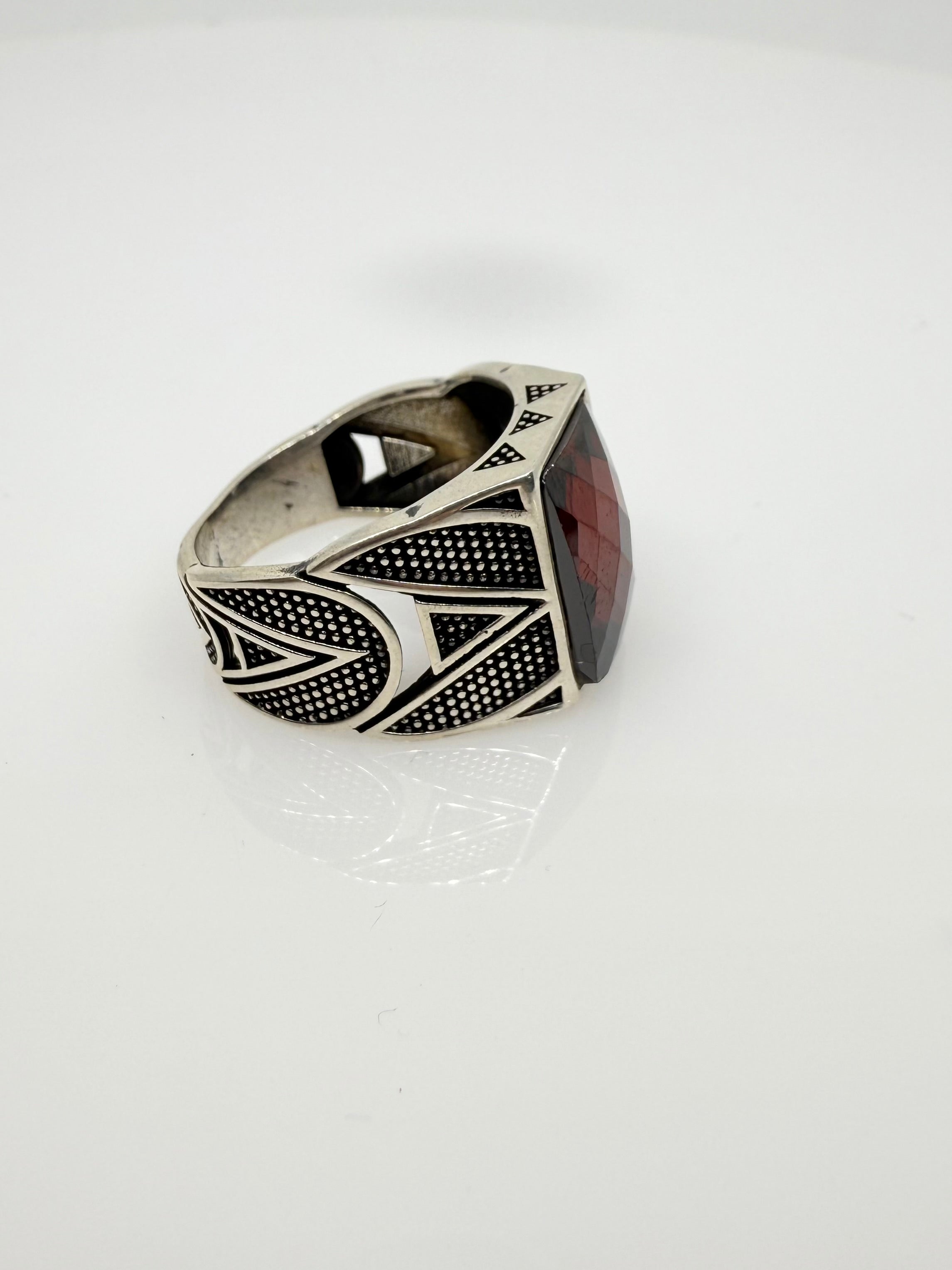 925 Sterling Silver Ring for Men | Red Stone