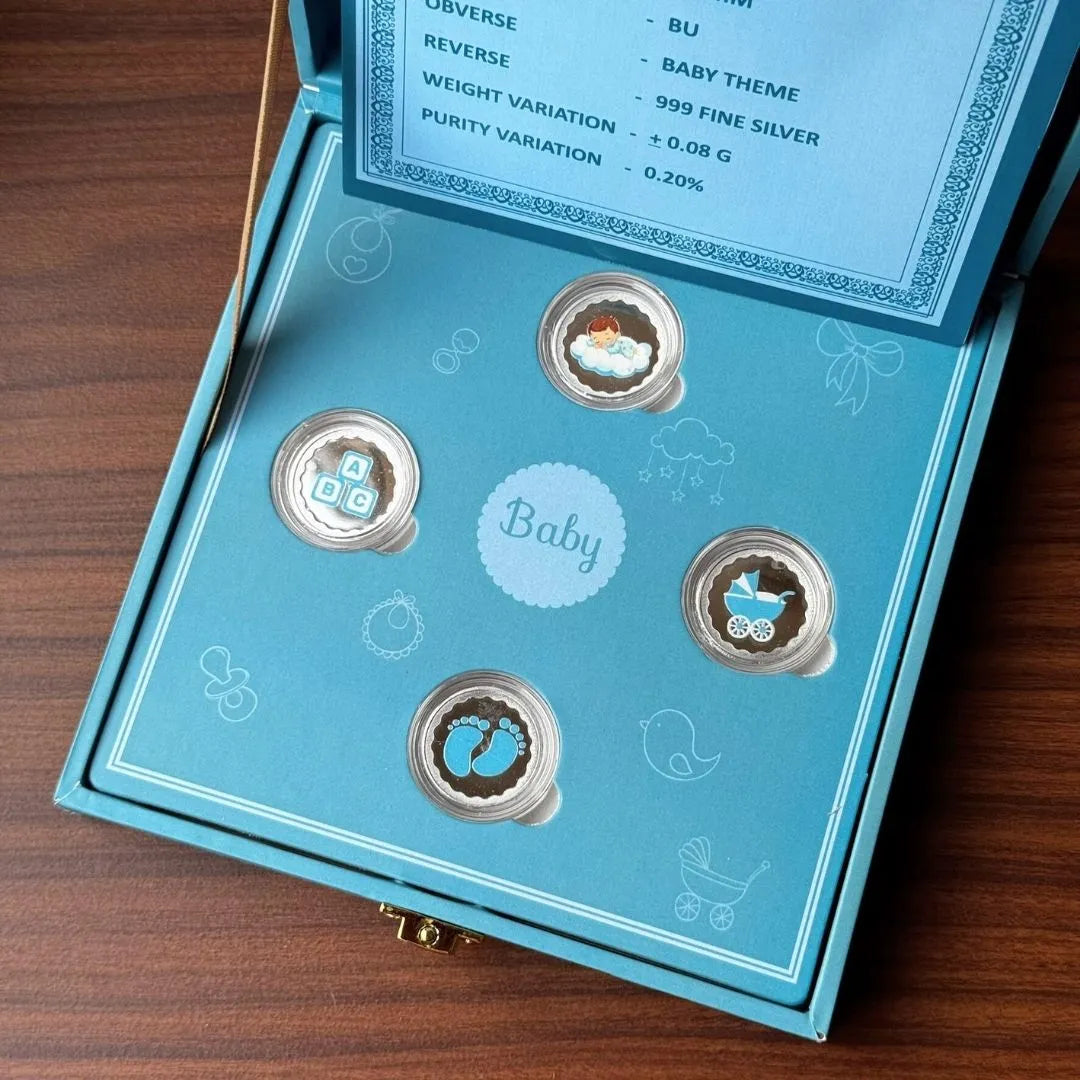Hello Little One Baby Boy 10 Gram Silver Coin Box (4 Coins) - 999 Purity Silver Coins. New Born Baby Coin, Return Gifts For Baby Shower, Silver Coin For Gift | For Kids 999 Purity Silver Coins