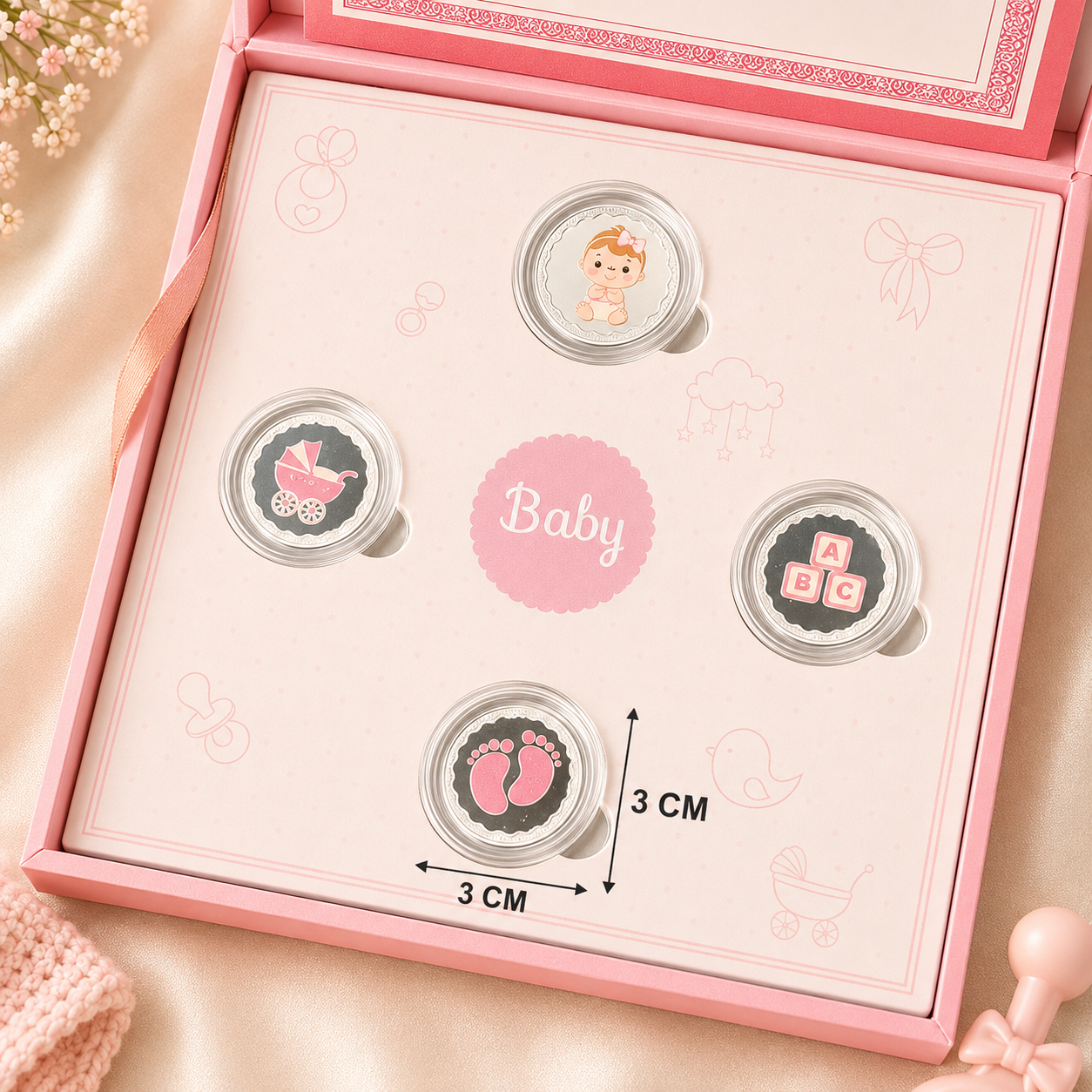 999 Pure Silver Welcome Baby Girl Celebration Coin Gift Box – Set of 4 Coins ( 2.5 g x 4 = 10 grams)